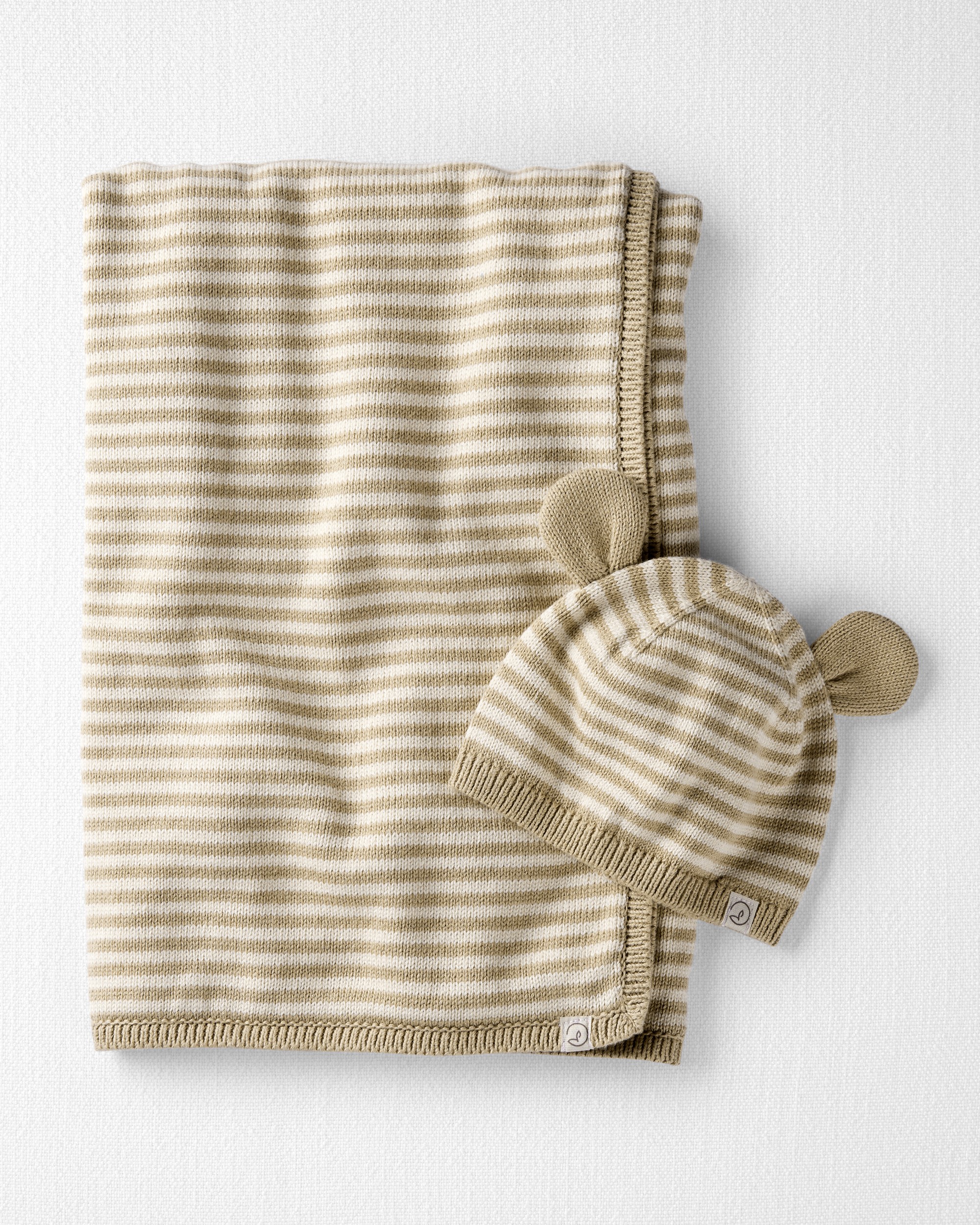 Baby Organic Cotton  Sweater Knit Blanket and Cap Gift Set