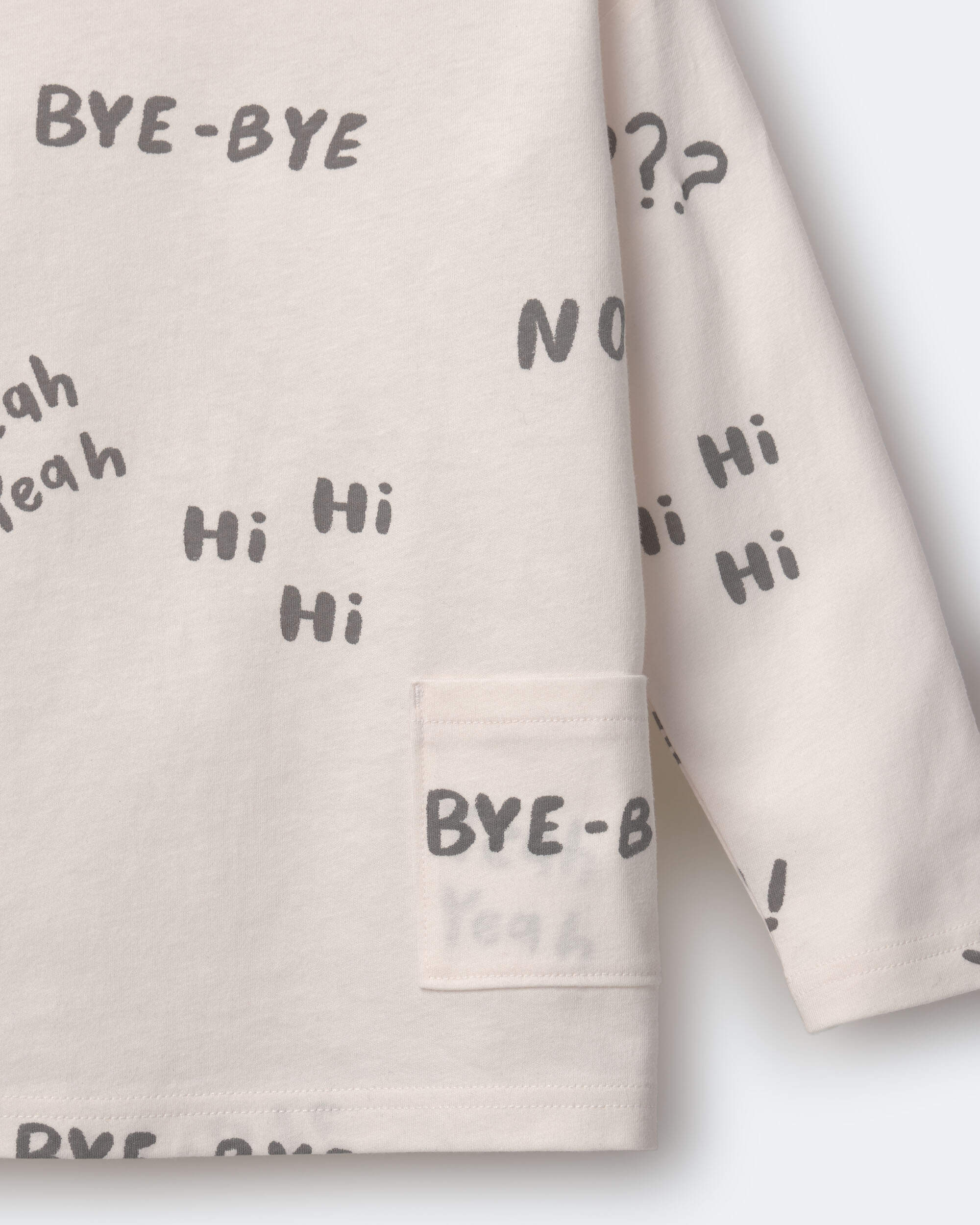 Toddler 'Hi Bye' Long-Sleeve Relaxed Graphic Tee - Cream