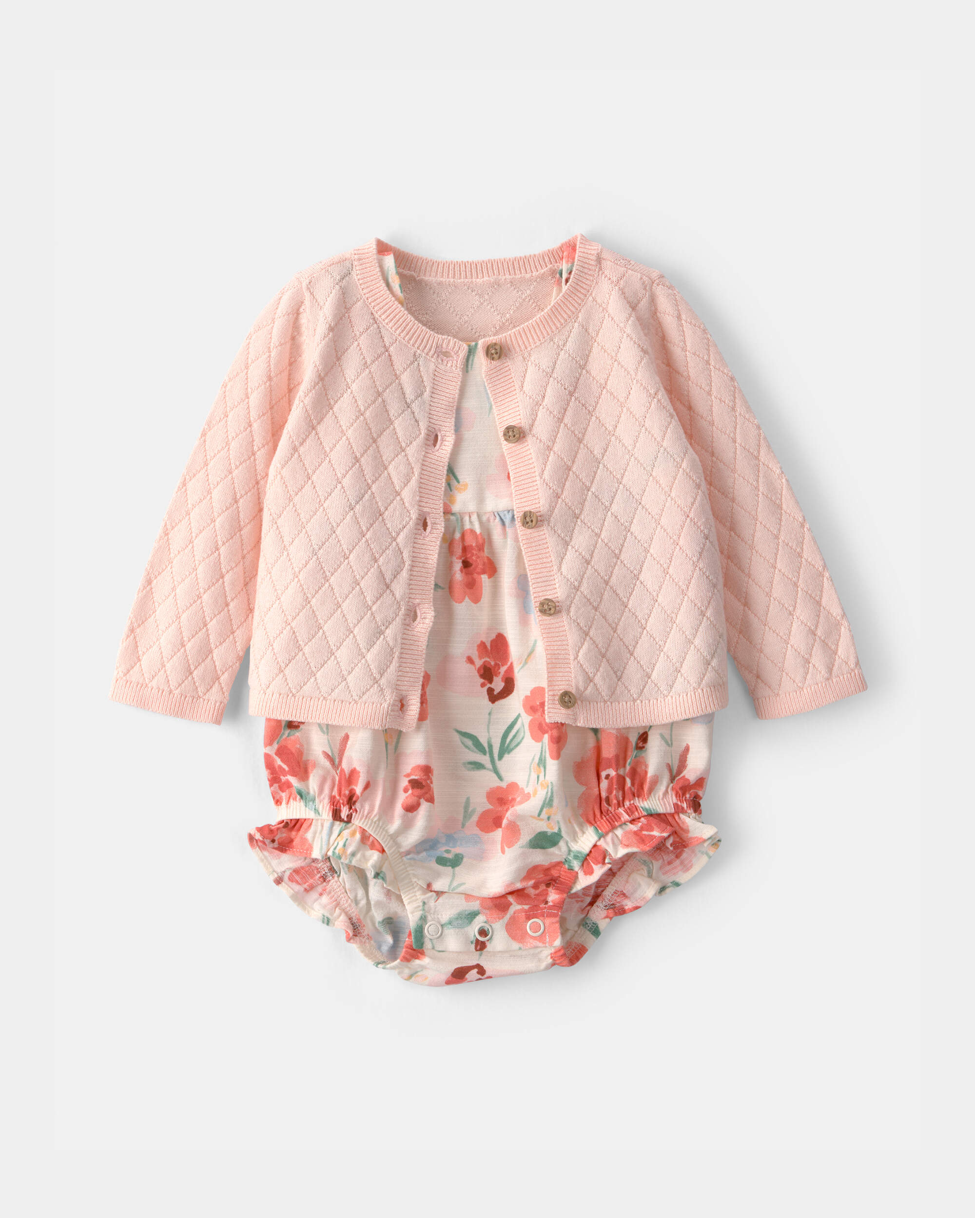 Baby Girl 2-Piece Floral Cardigan & Bubble Set - Pink