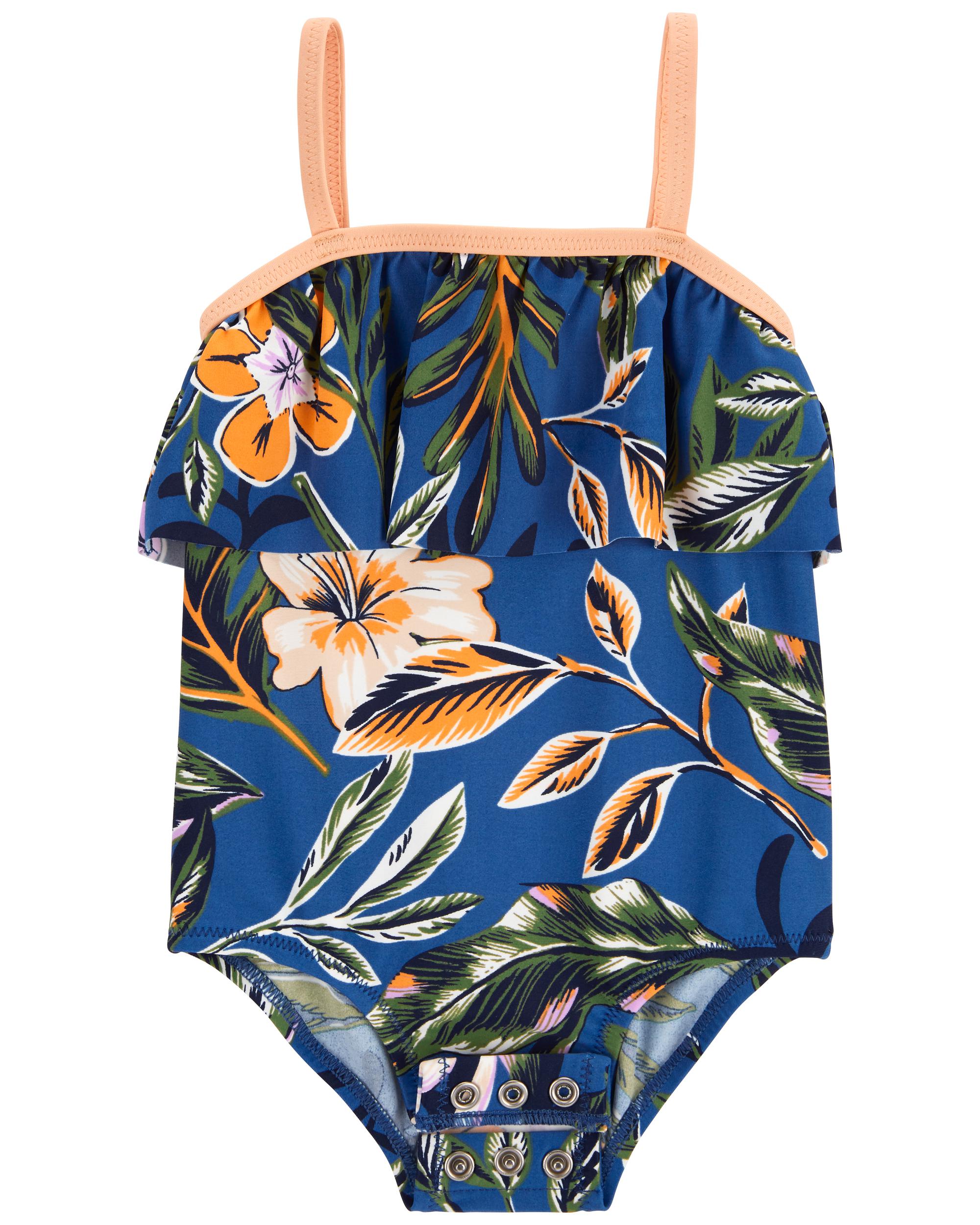 Floral Print Ruffle Swimsuit, , hi-res