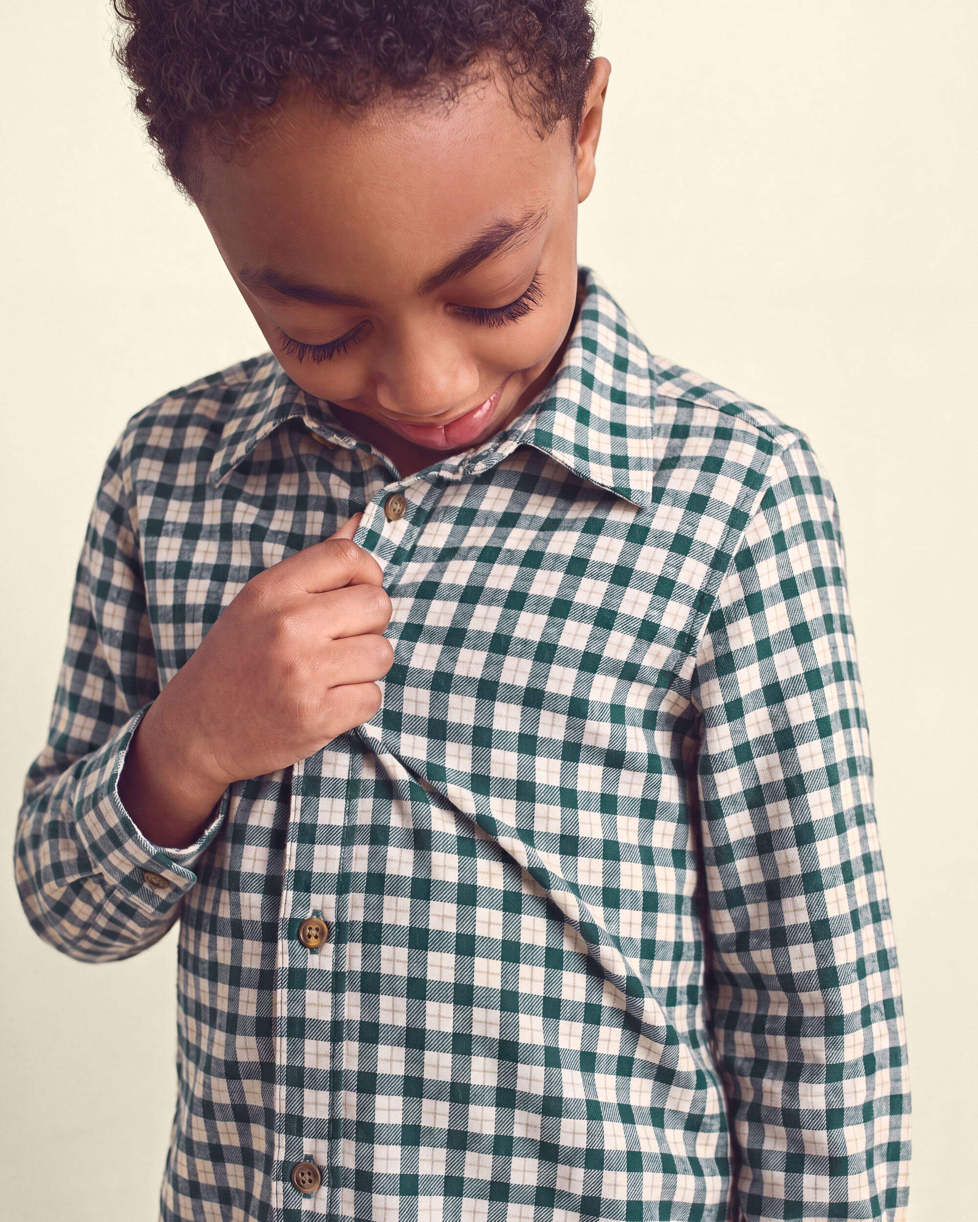 Boys Plaid Long-Sleeve Button-Down Shirt - Green/White
