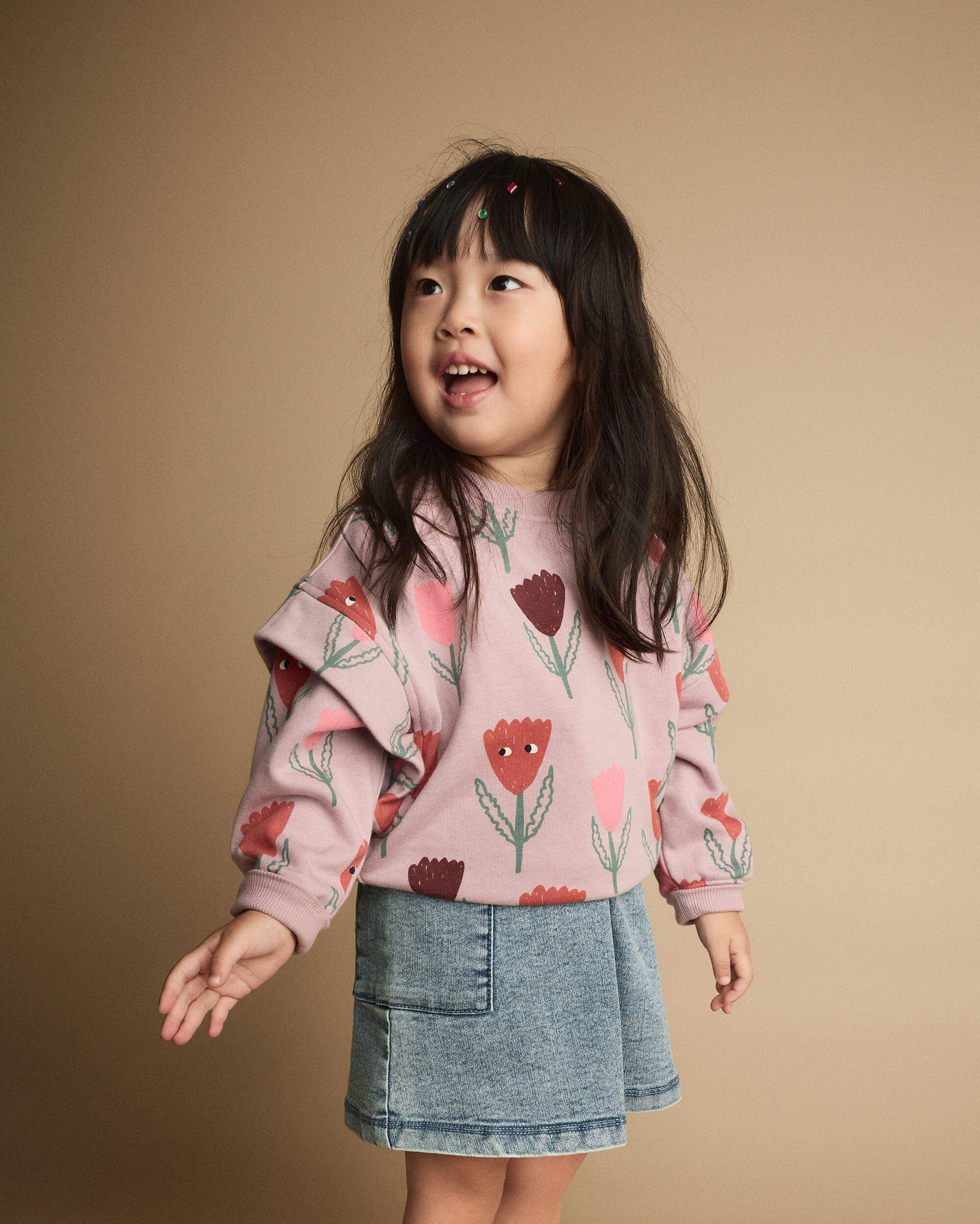 Toddler Girl Double Layer Pullover Sweatshirt Tulip Print - Mauve