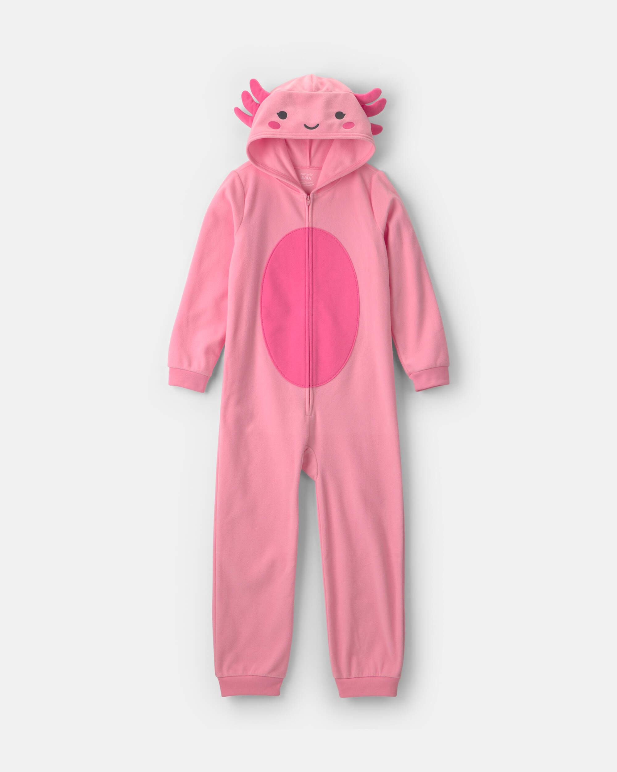 Girls Axolotl Halloween Fleece Loose Fit 1-Piece Pyjama Costume - Pink