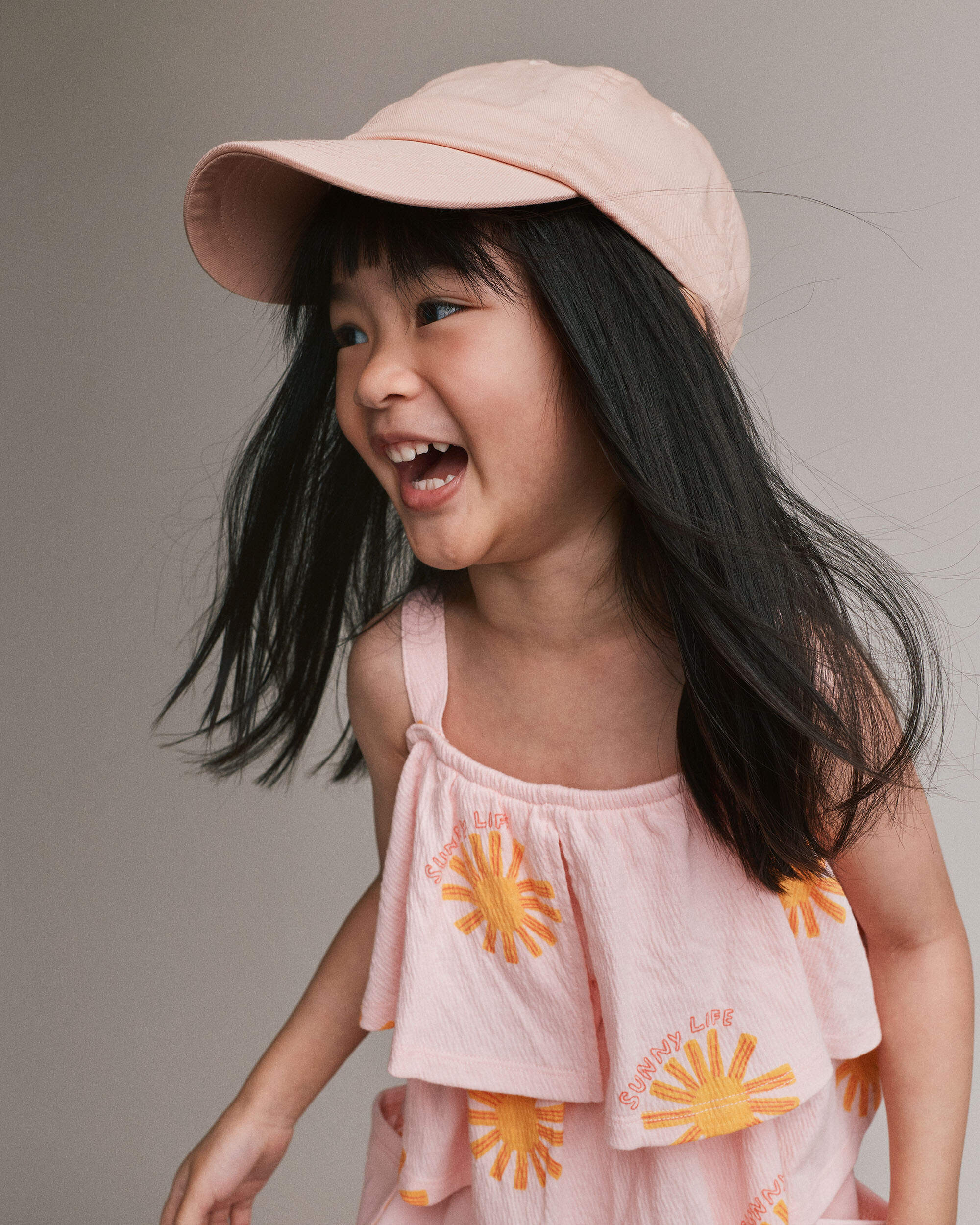 Toddler Girl Off Shoulder Flowy Top Sunny Life Print - Light Pink