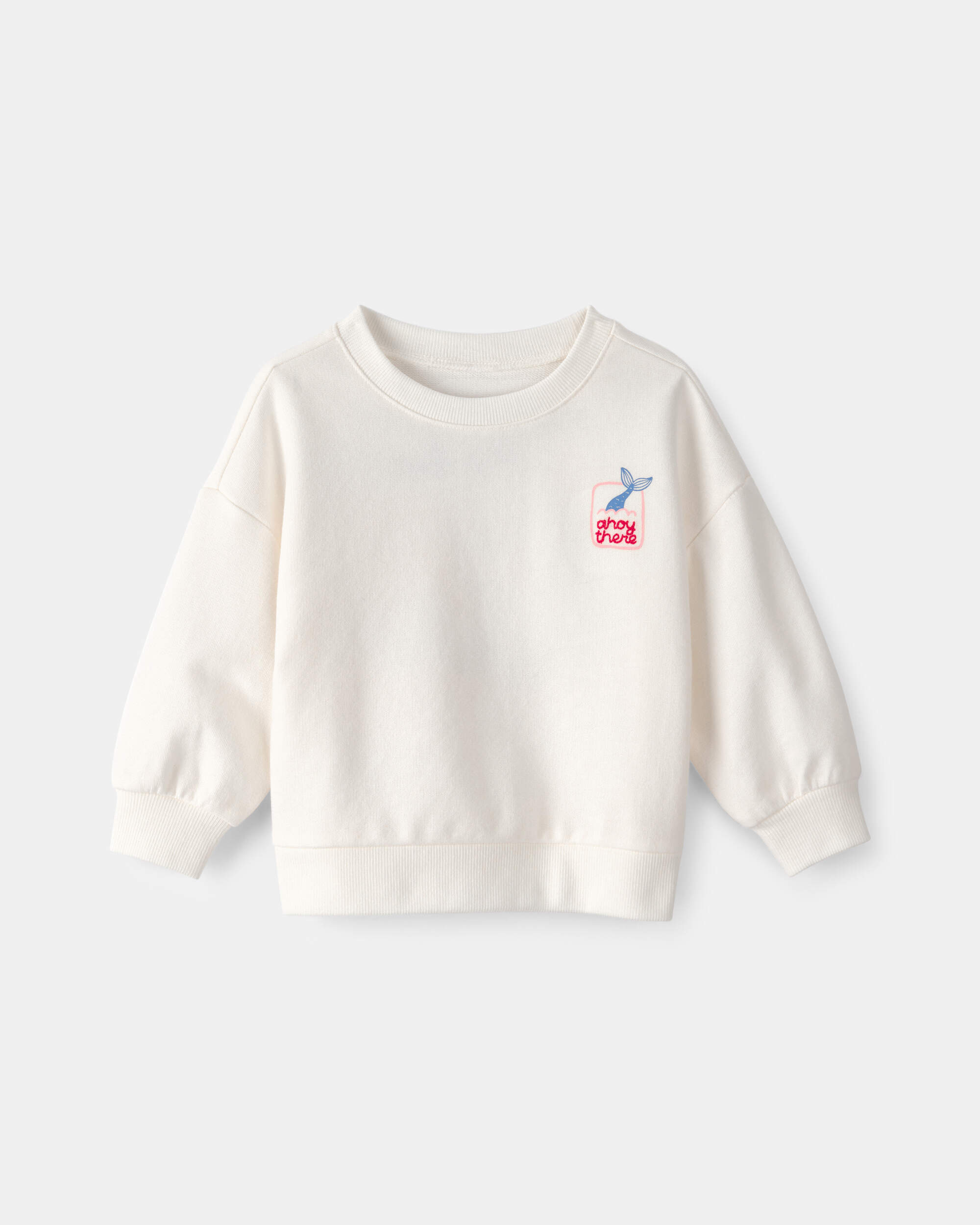 Baby Girl Mermaid French Terry Pullover Sweatshirt - Ivory