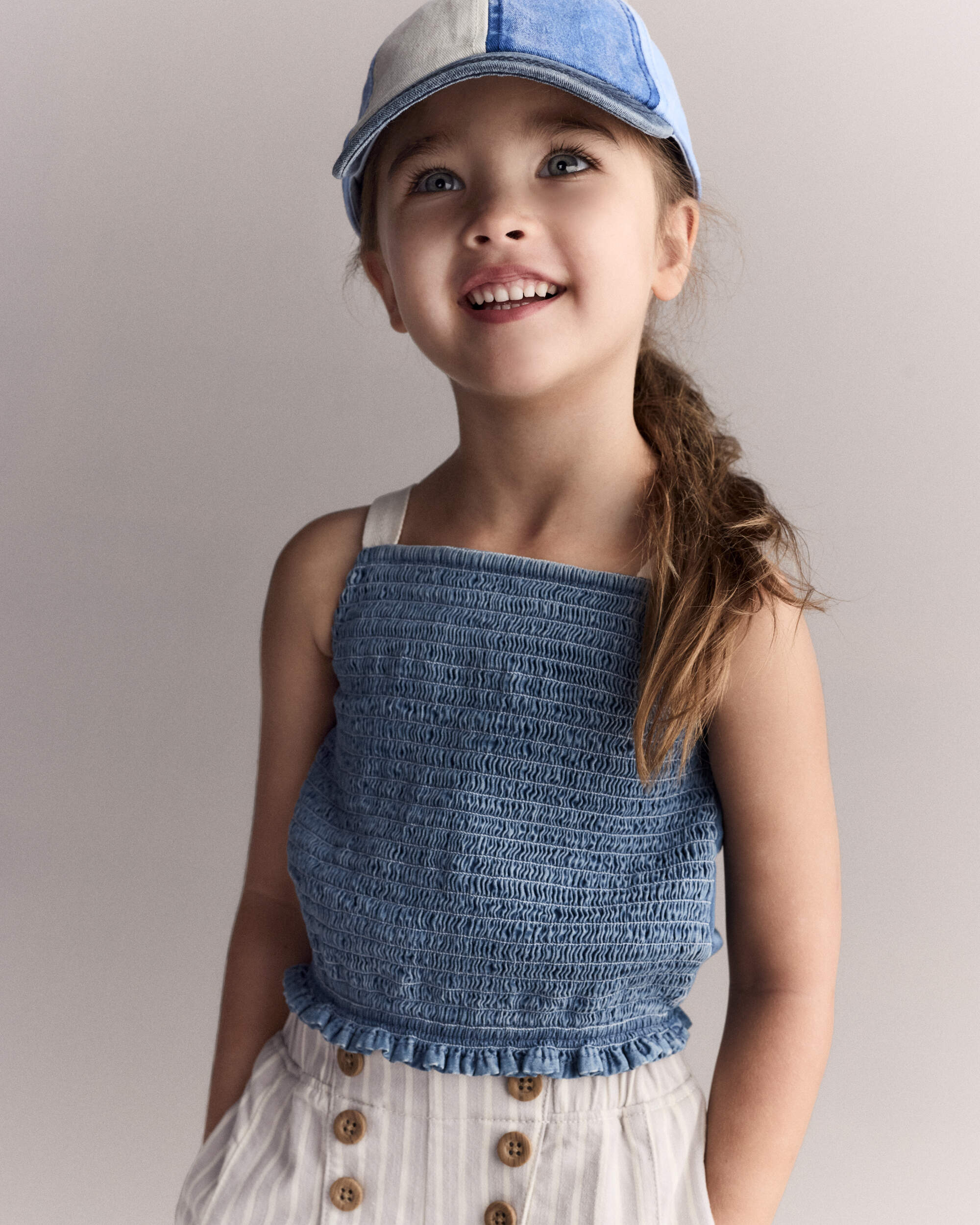Toddler Girl Smocked Peplum Top Chambray