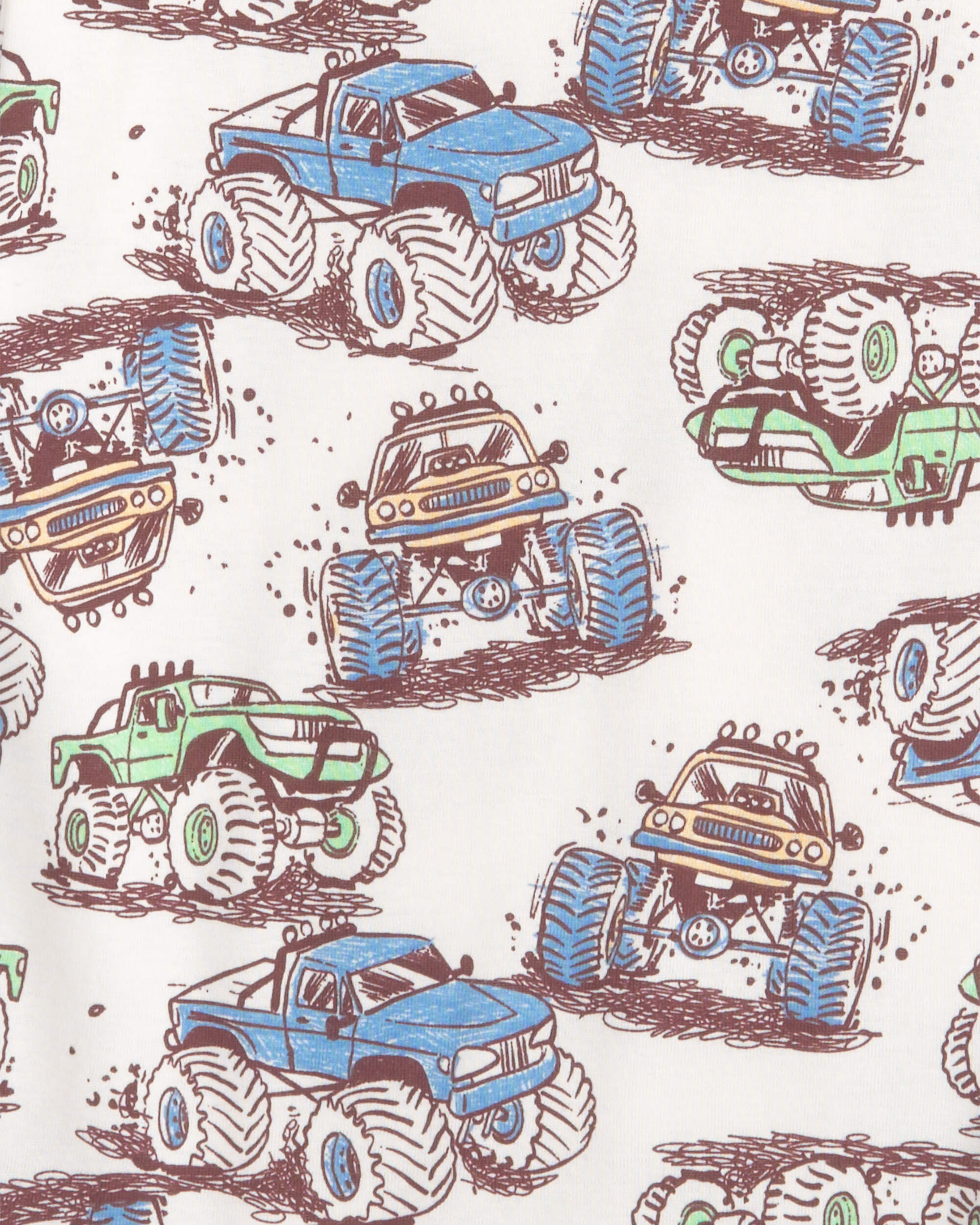 Boys Monster Truck 100% Cotton Snug Fit 4-Piece Pajama Set - Grey