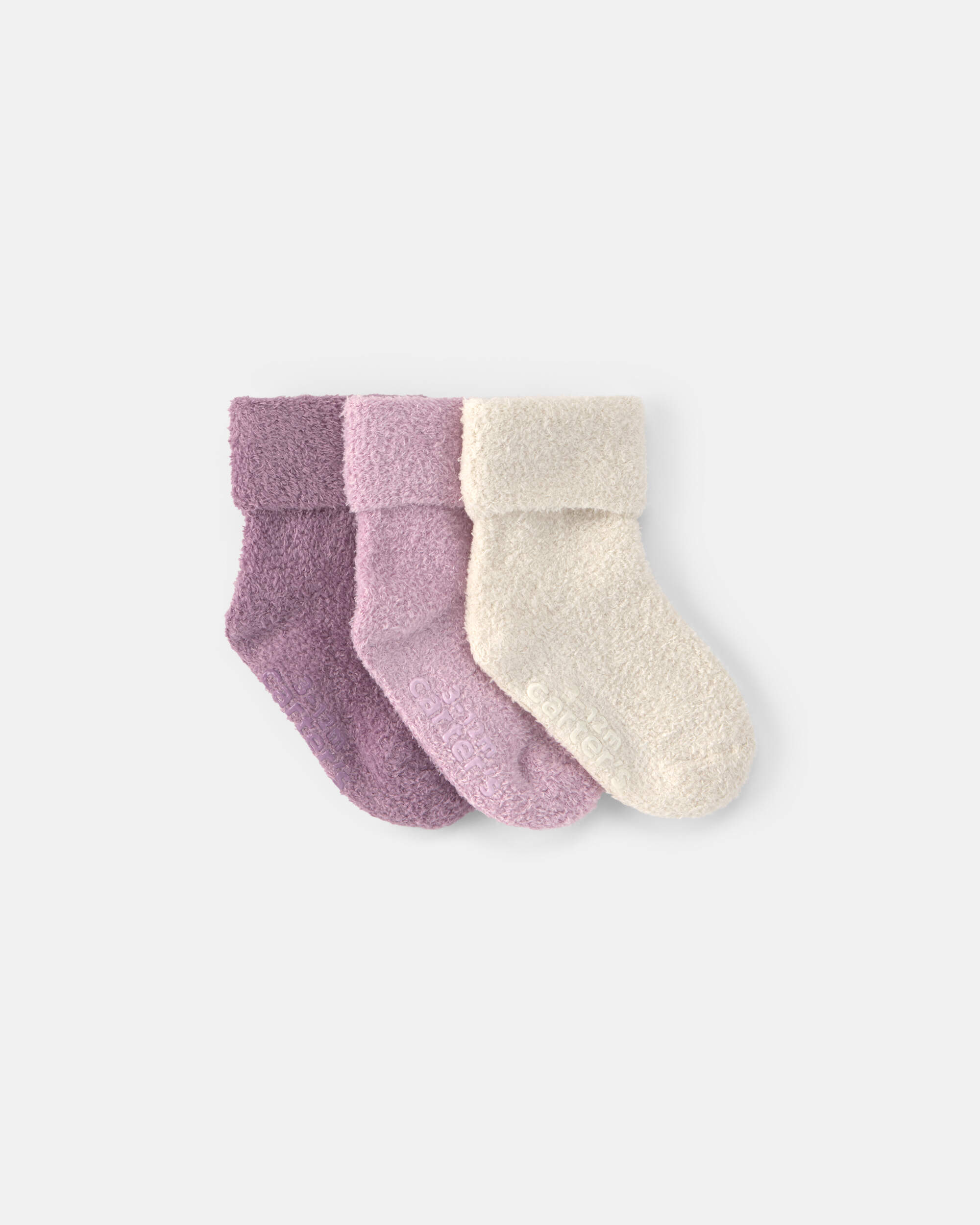 Baby Girl 3-Pack Booties - Purple/Cream