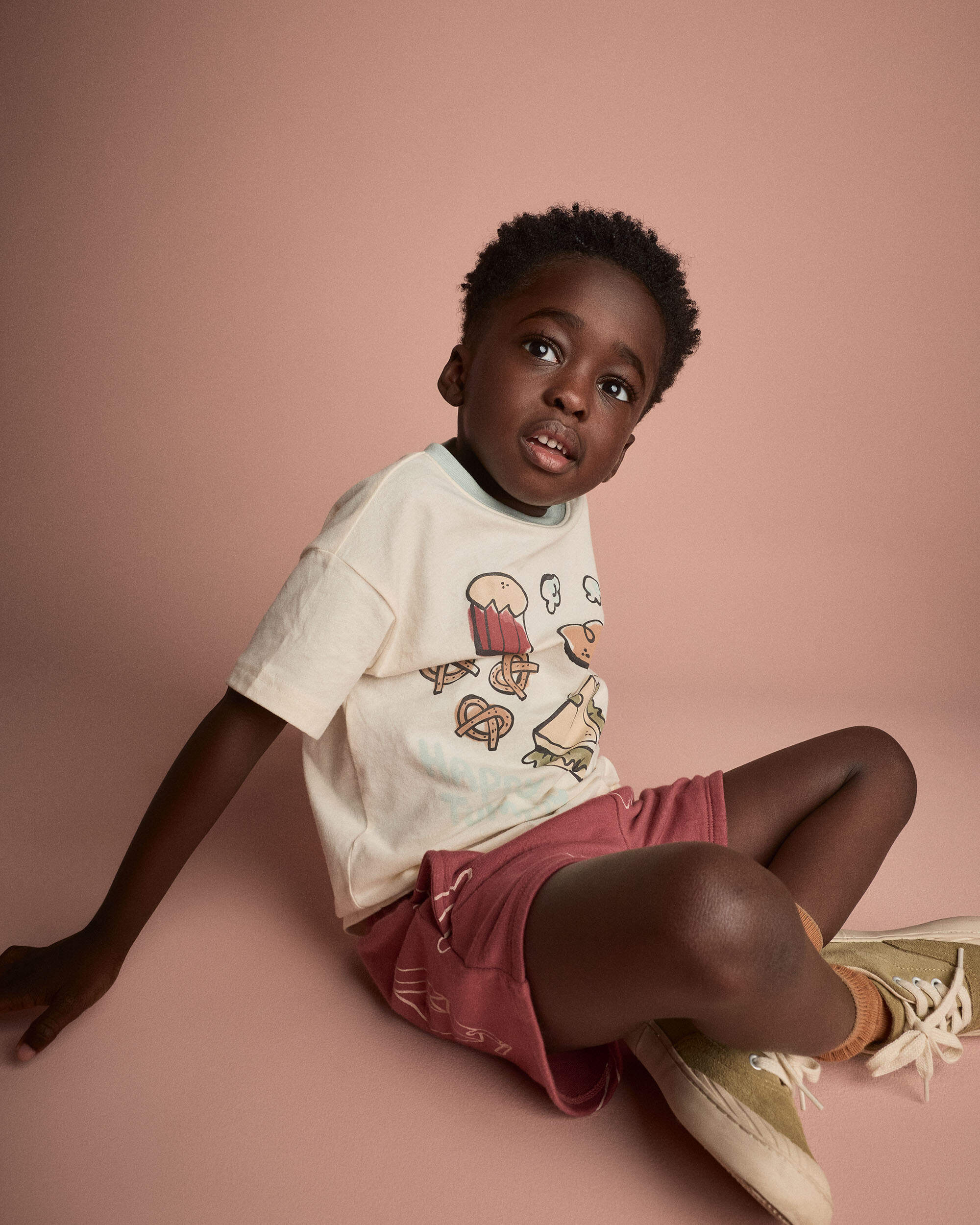 Toddler Happy Tummy' Relaxed Tee Food Print - Cream