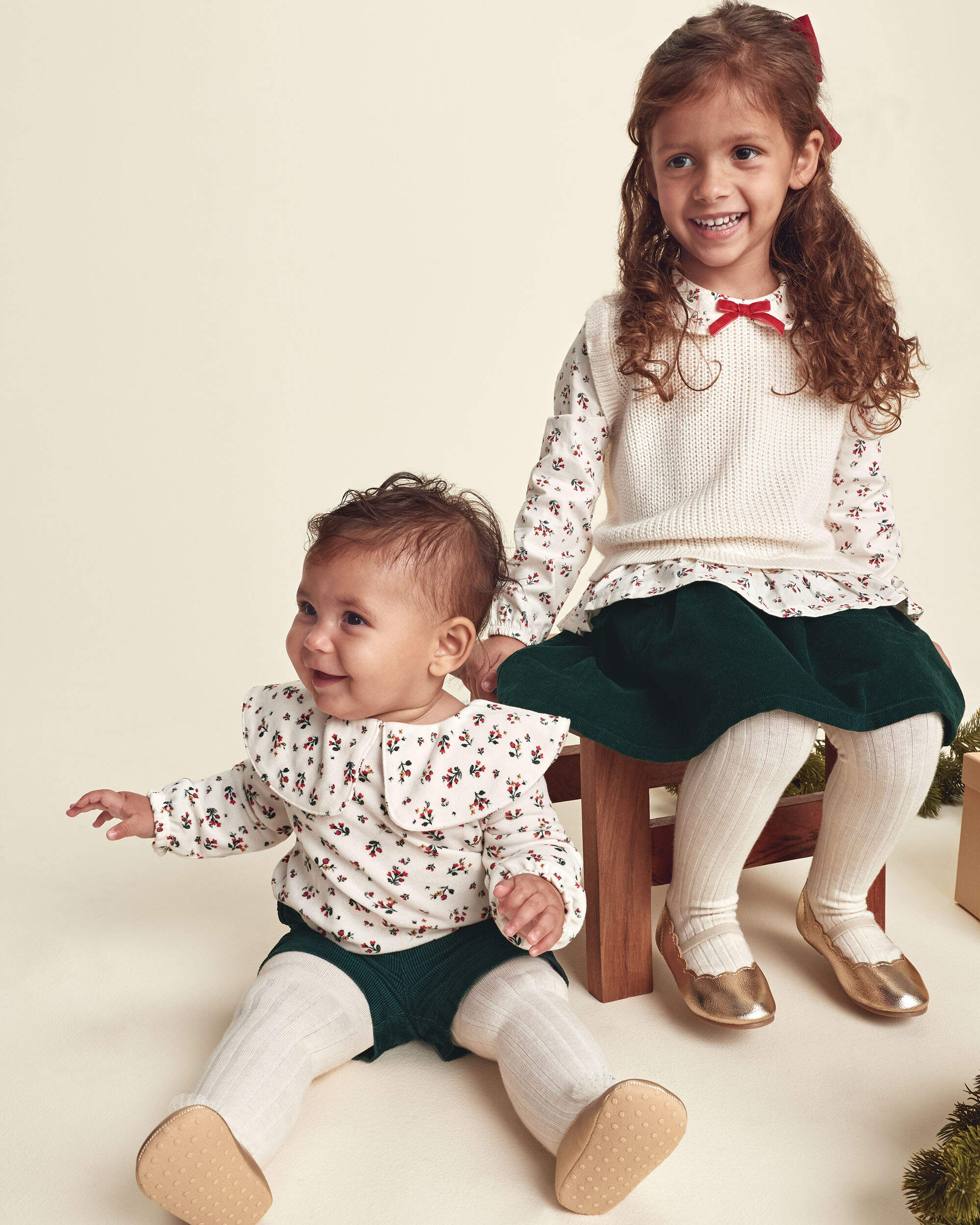 Toddler Girl Collared Floral Sweater - Cream