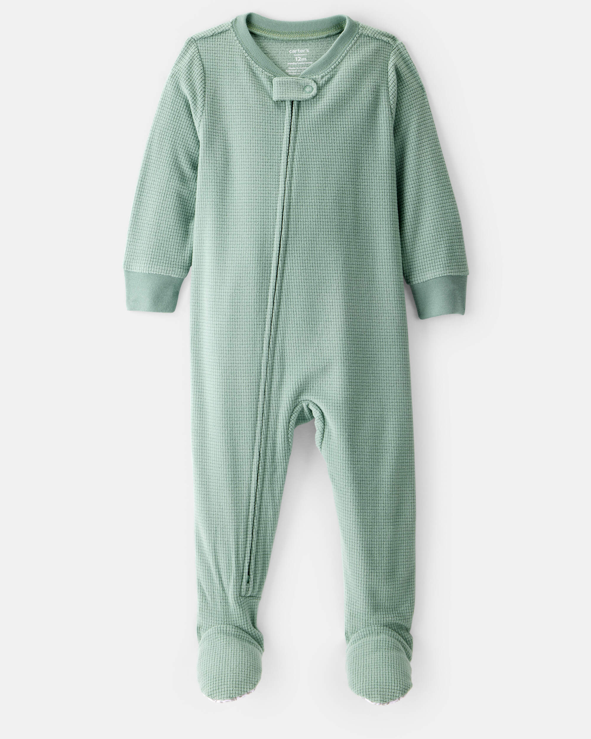 Toddler Boy Loose Fit Long-Sleeve 2-Way Zip 1-Piece Pyjamas - Green