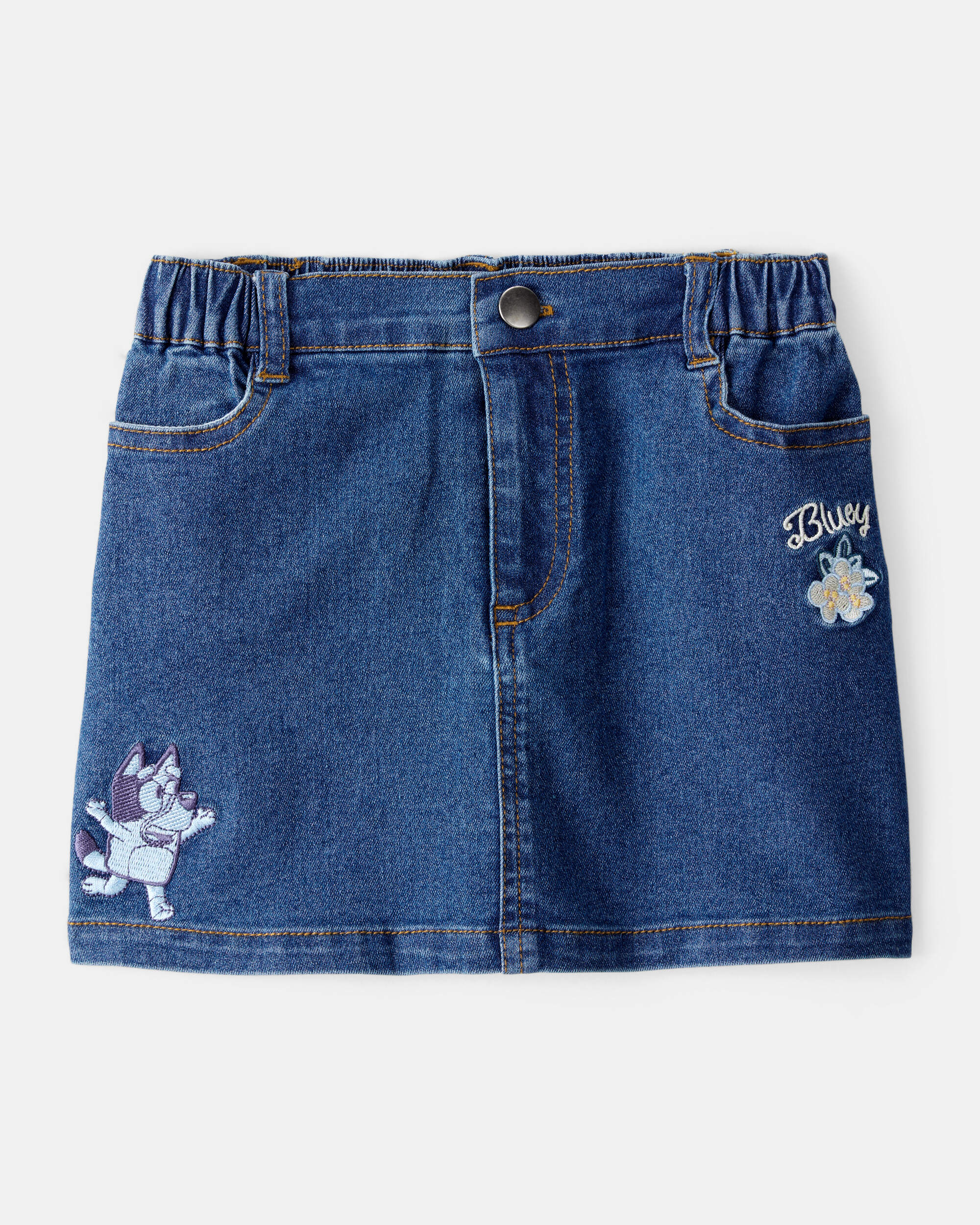 Baby Girl Bluey Embroidered Denim Skirt - Blue