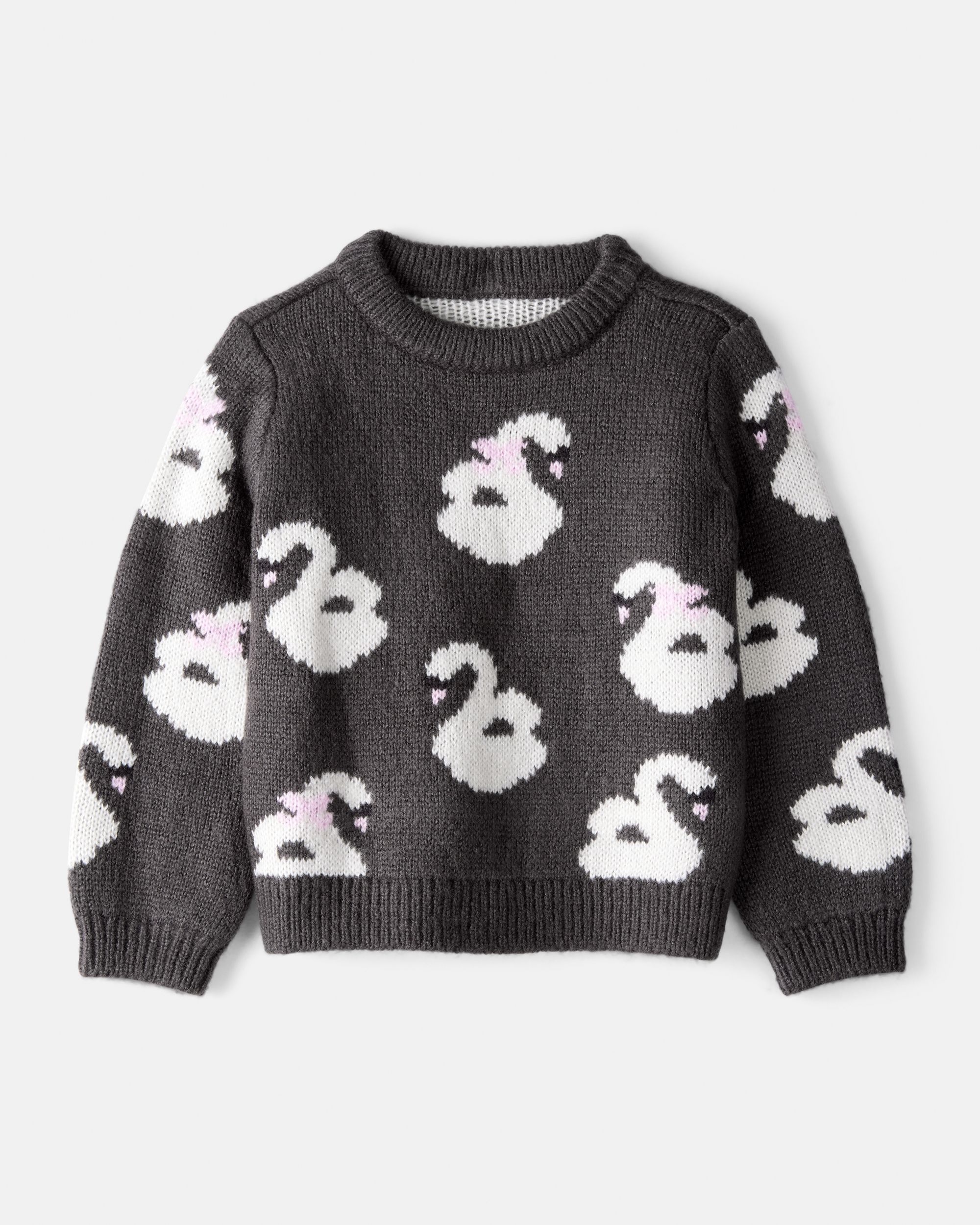 Toddler Girl Swan Sweater - Black