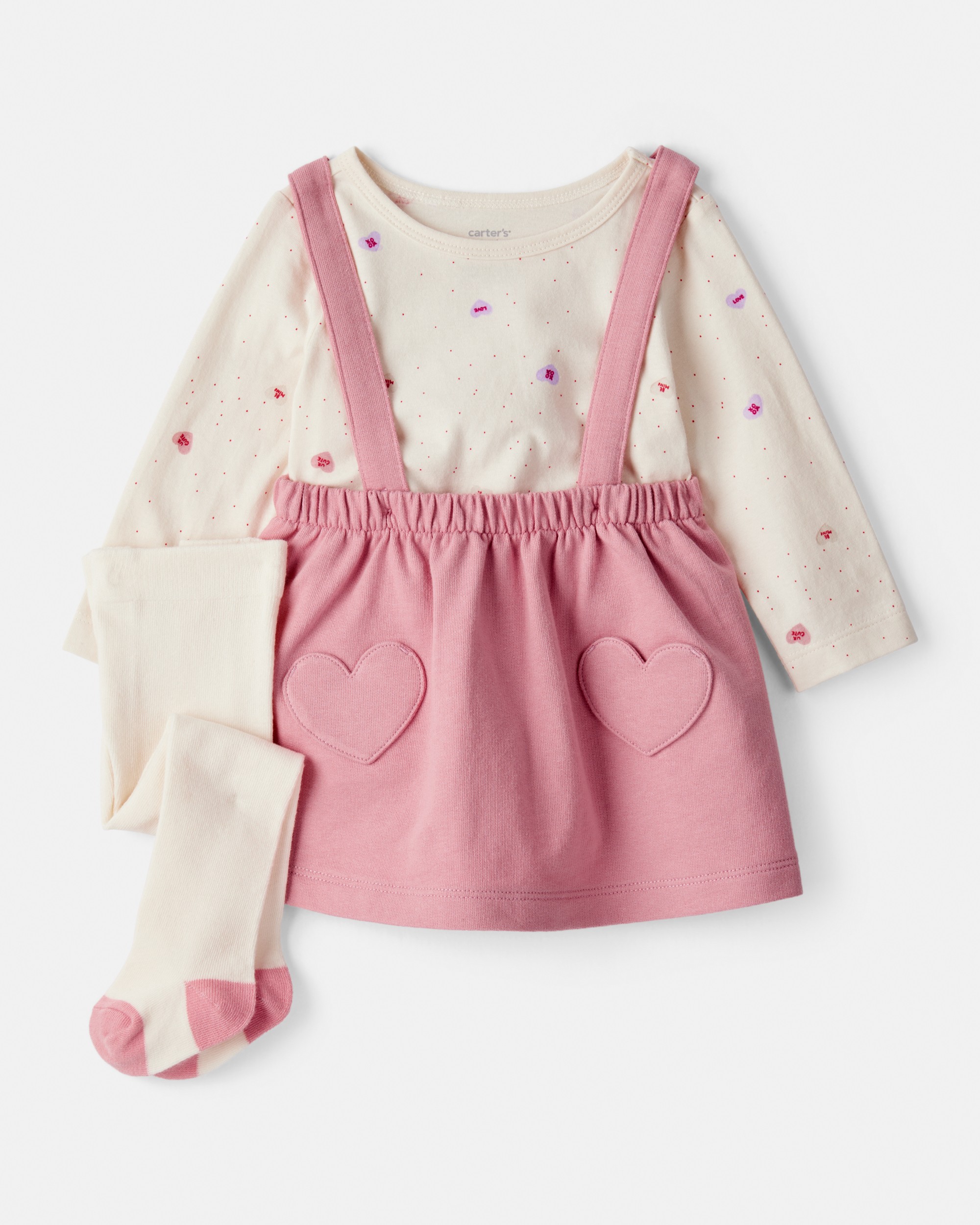 Baby Girl Valentine's Day 3-Piece Heart Long-Sleeve Top & Skirt Set - Pink