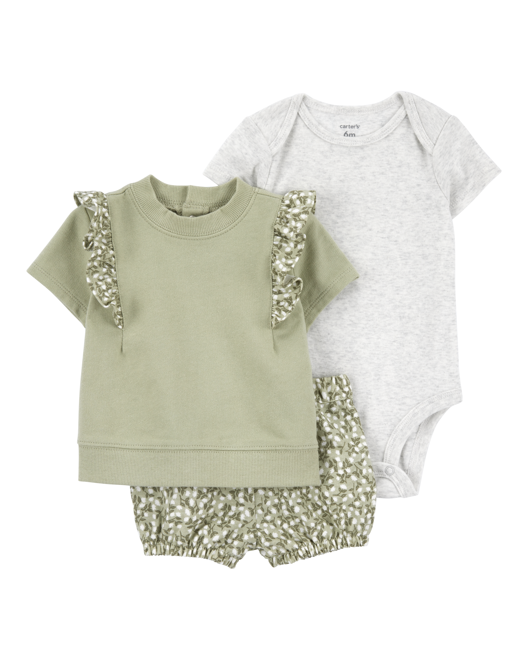 Baby 3-Piece Floral Outfit Set - Green