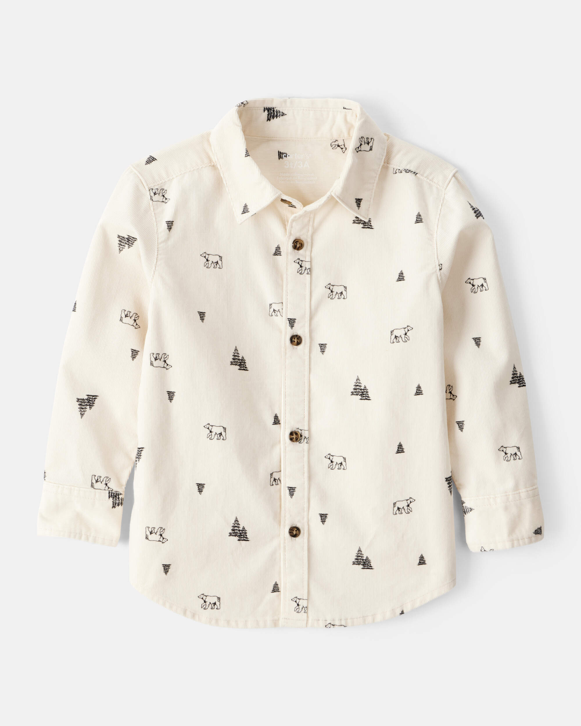 Toddler Boy Winter Print Corduroy Long-Sleeve Button-Down Shirt - Ivory