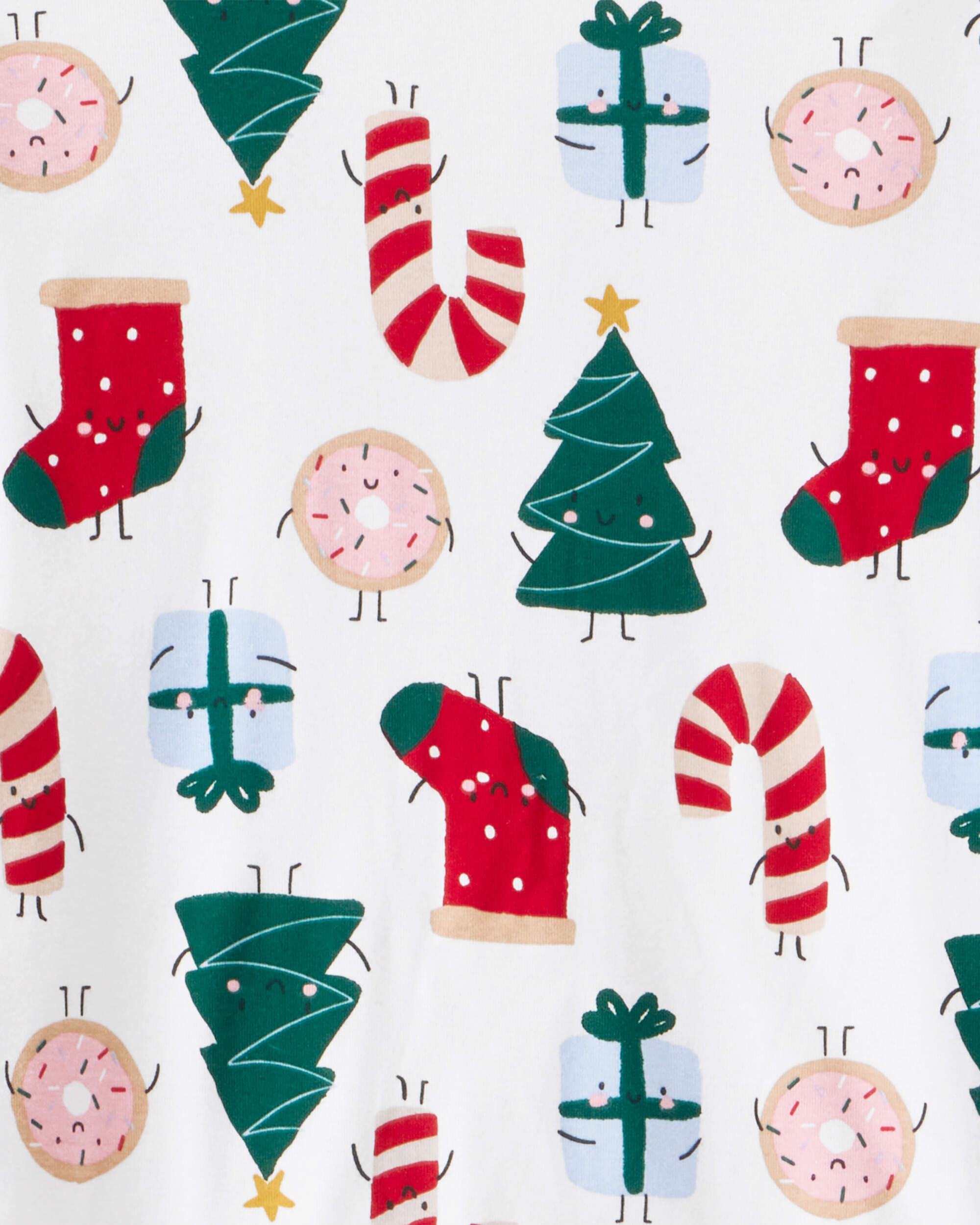 Adult Christmas Print 100% Cotton Long-Sleeve 2-Piece Pyjamas - White