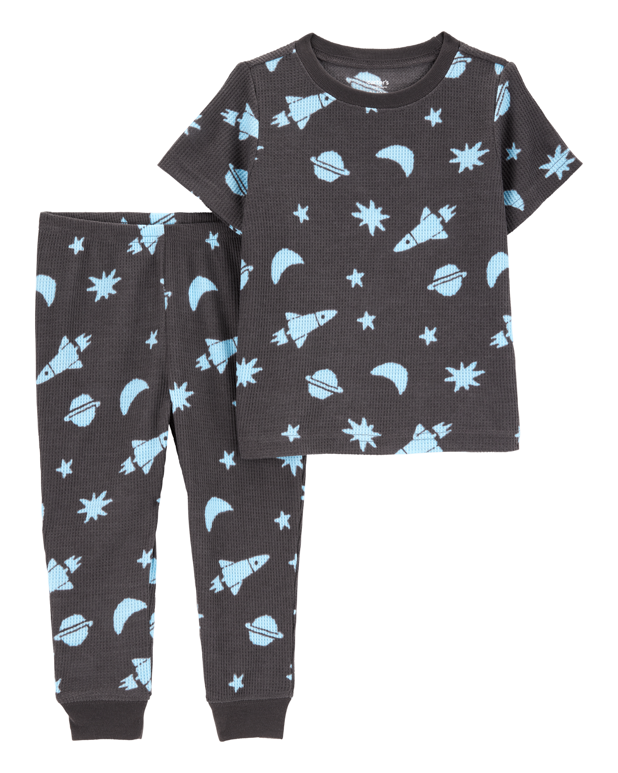 Toddler Space Print Loose Fit Waffle Knit 2-Piece Pyjamas - Navy