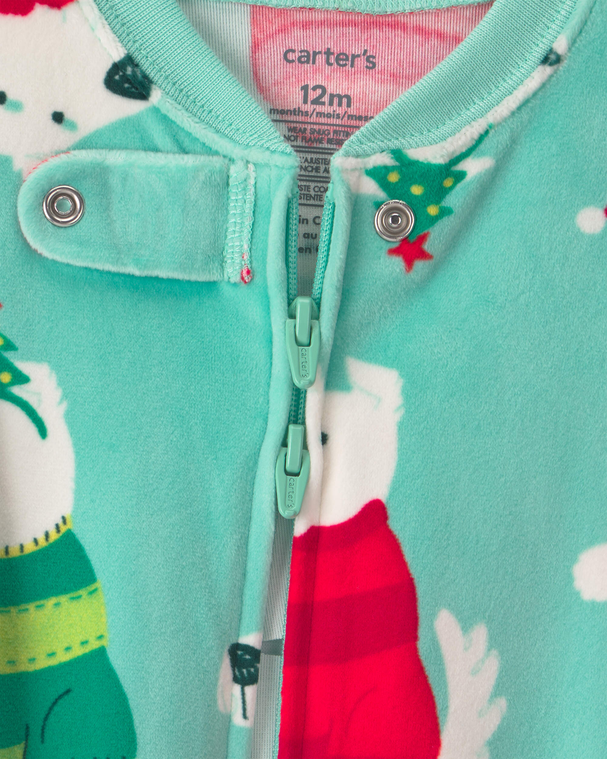 Baby 1-Piece Christmas Dogs 2-Way Zip DreamPlush Snug Fit Footed Pyjama - Green
