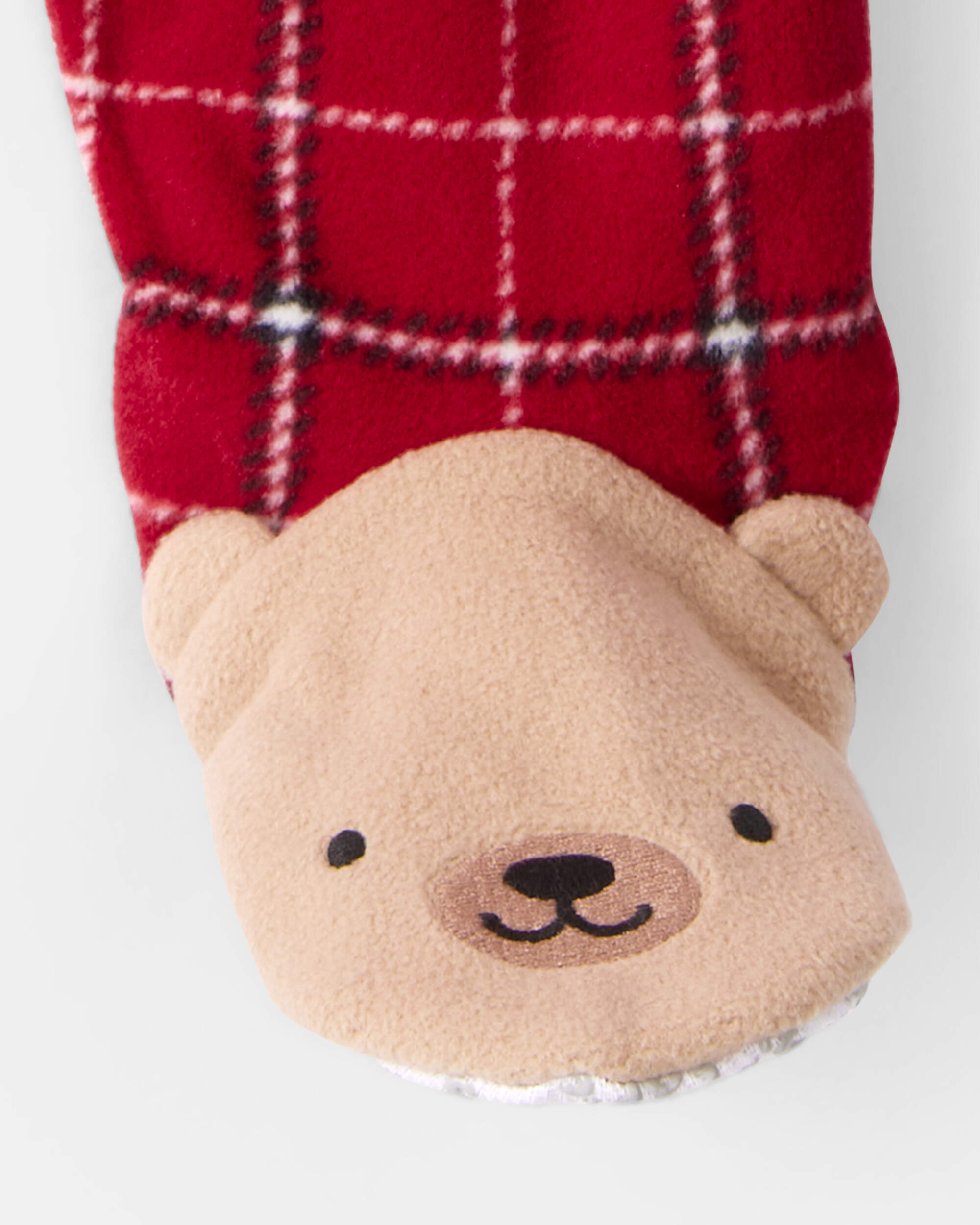 Toddler Boy Plaid Fleece Long-Sleeve Loose Fit 1-Piece Pajamas - Red