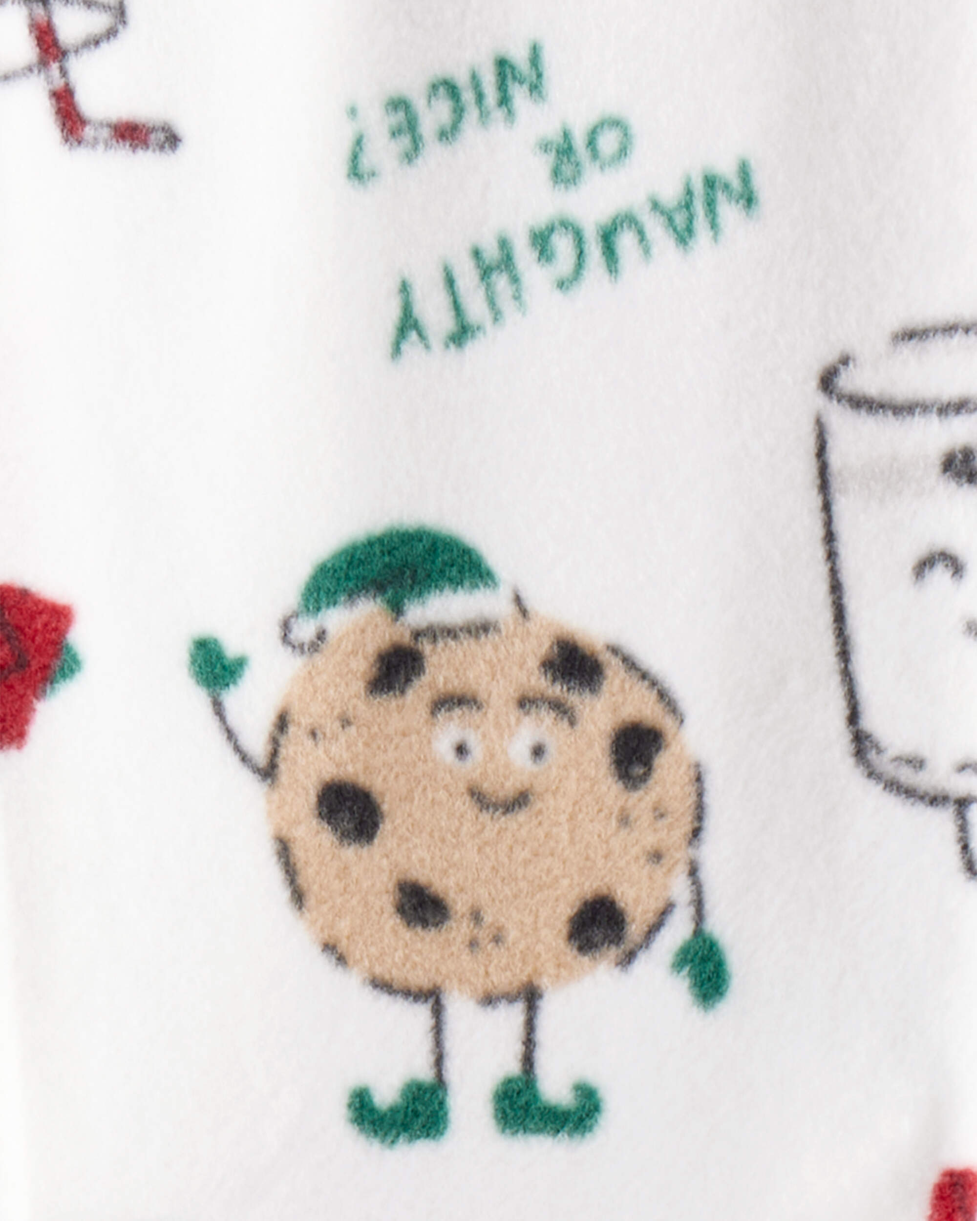 Baby Santa Print Loose Fit Fleece Long-Sleeve Sleeper - White