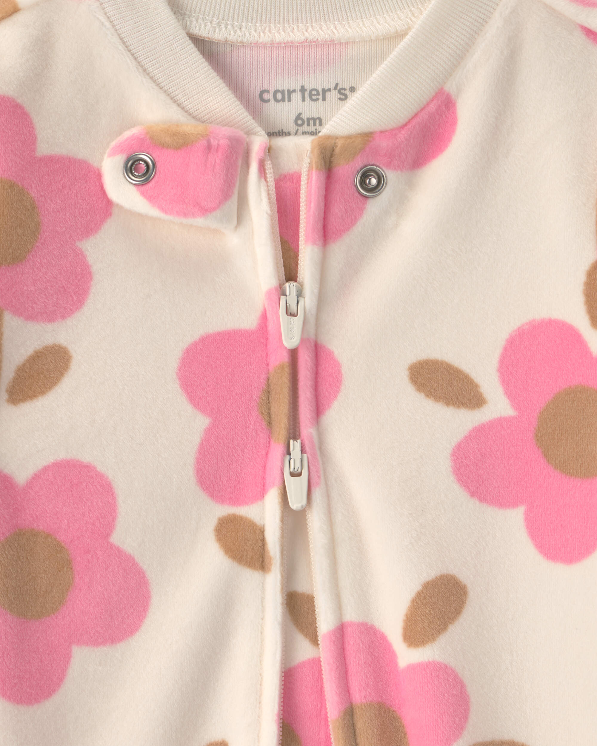 Baby Girl Floral Fleece 2-Way Zip Sleeper  - Cream