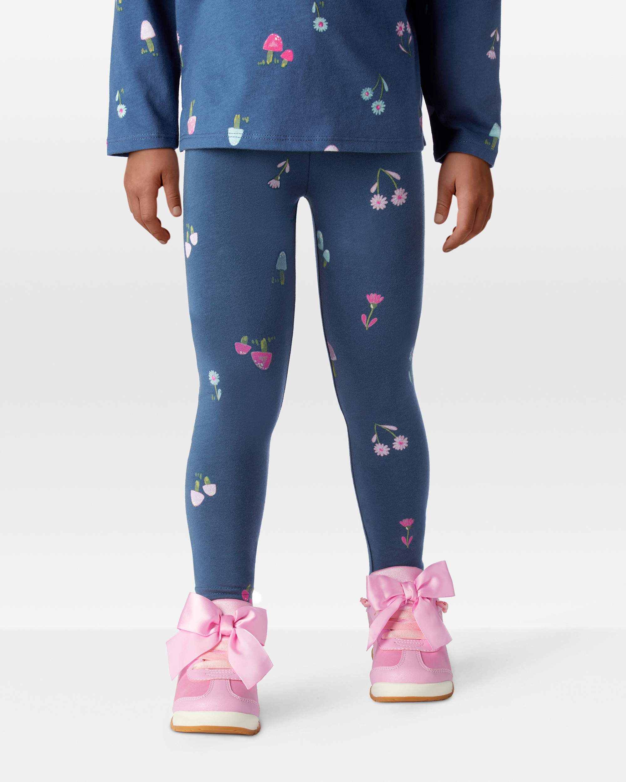 Toddler Girl Floral Cotton Pull-On Stretch Leggings - Blue