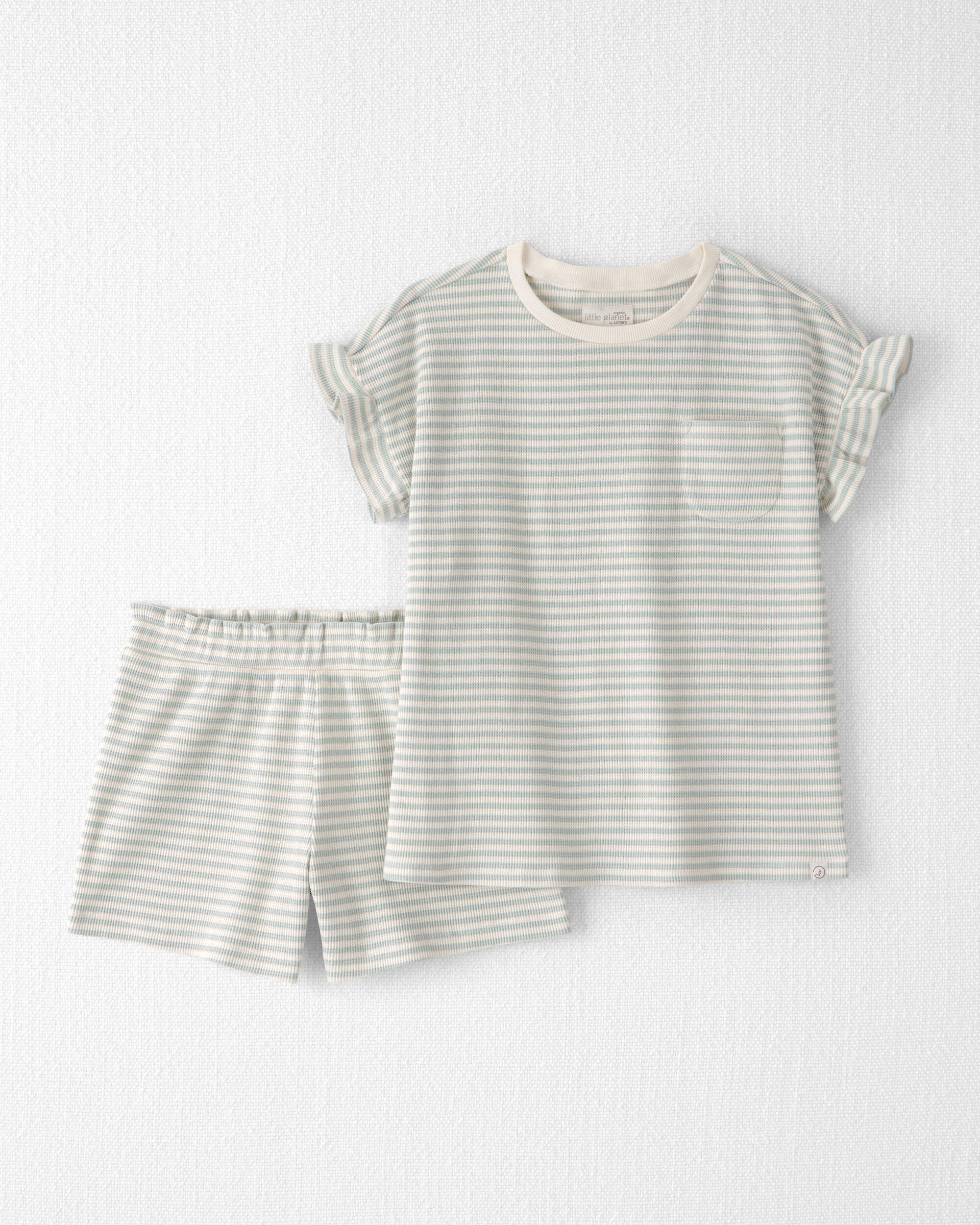 Girls 2-Piece Organic Cotton Waffle Knit Top & Short Set  Stripes