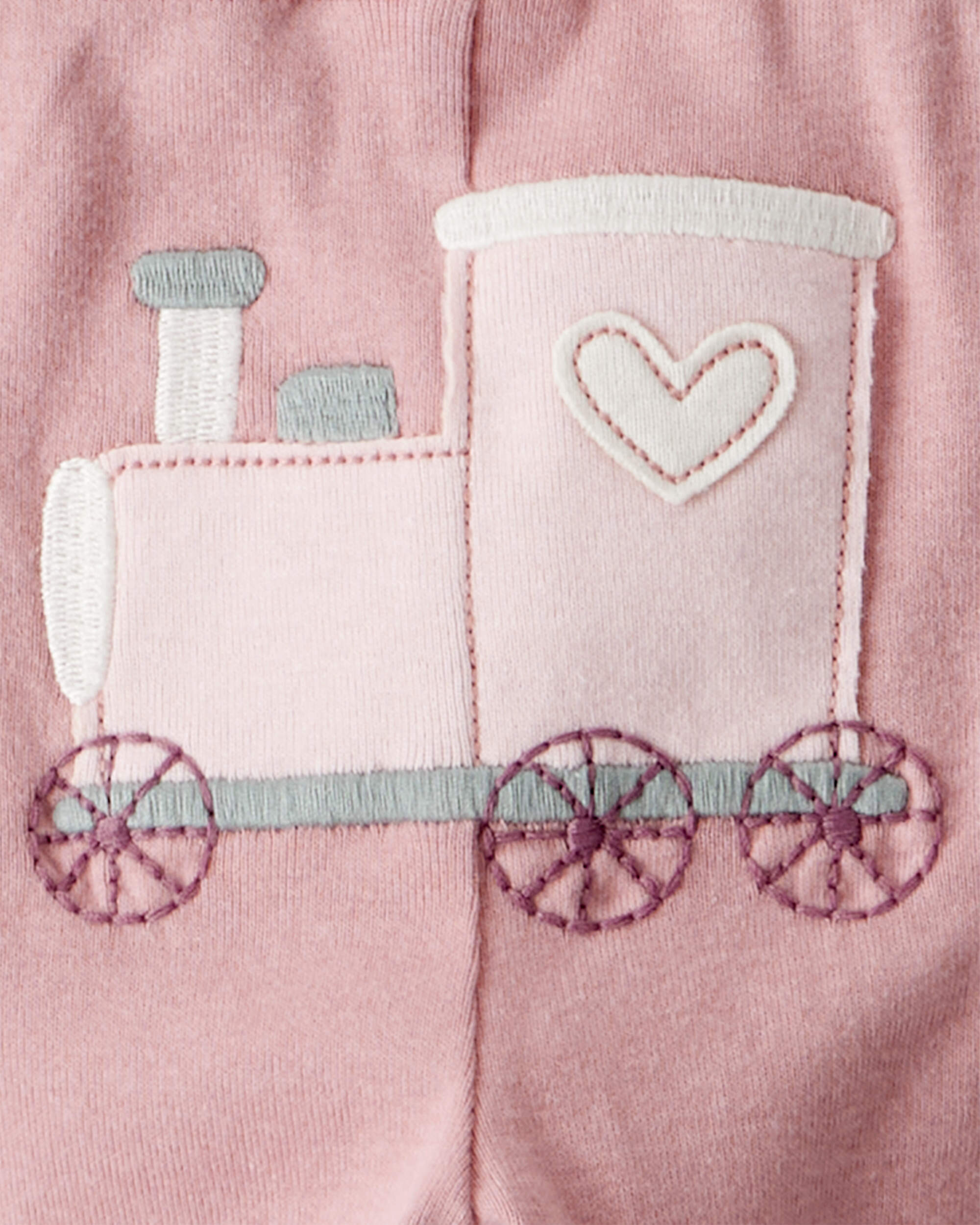 Baby Girl 3-Piece Train Print Long-Sleeve Bodysuit & Pant Set - Pink