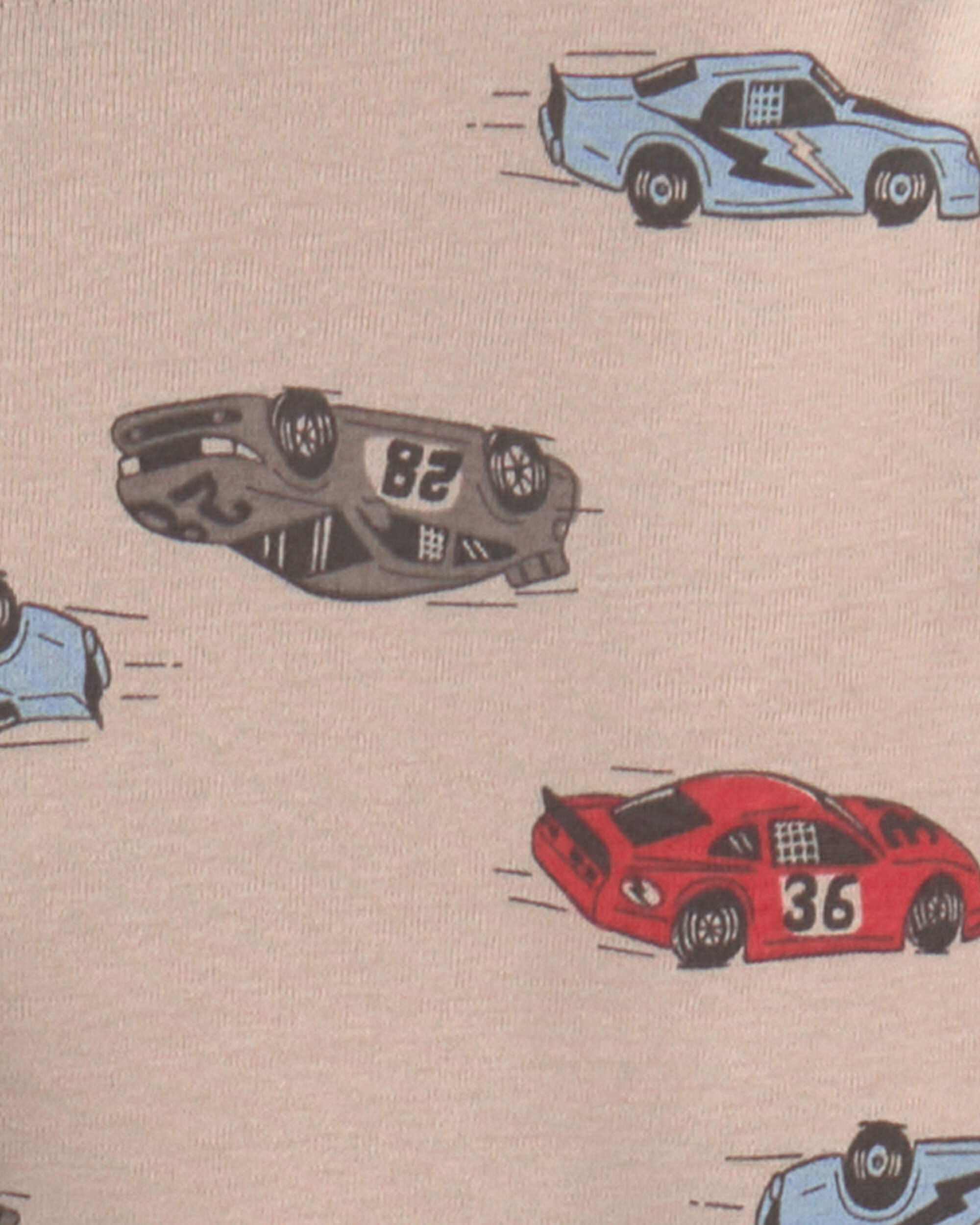 Boys Race Car 100% Cotton 4-Piece Pyjama Set - Grey/Khaki