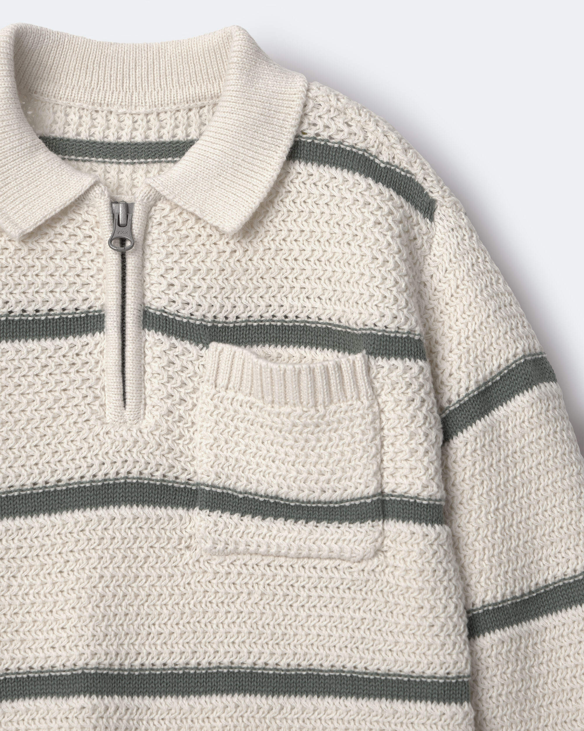 Toddler Boy Striped Quarter-Zip Sweater - Cream/Sage