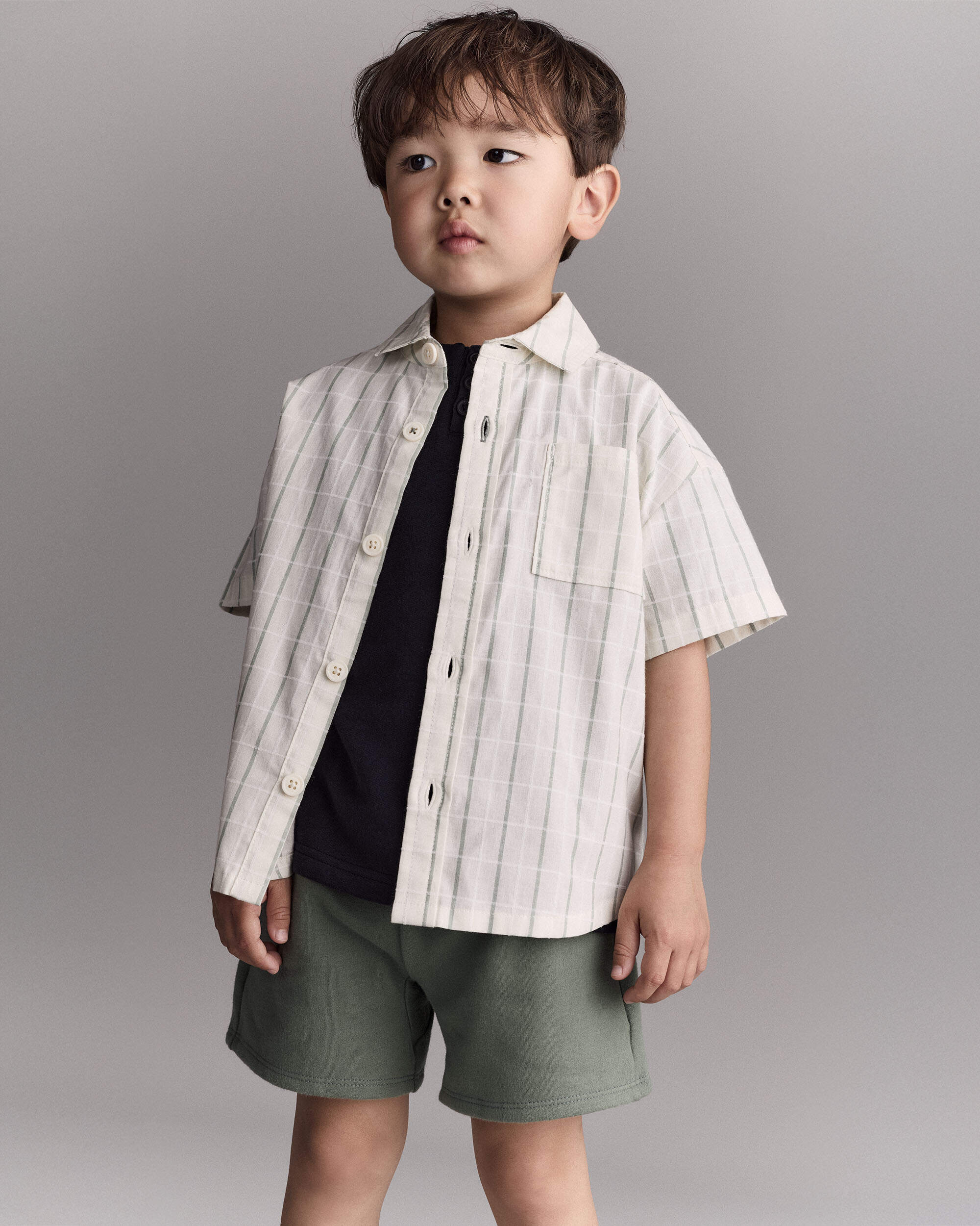 Toddler Boy Dobby Knit Button-Down Short-Sleeve Shirt - Cream