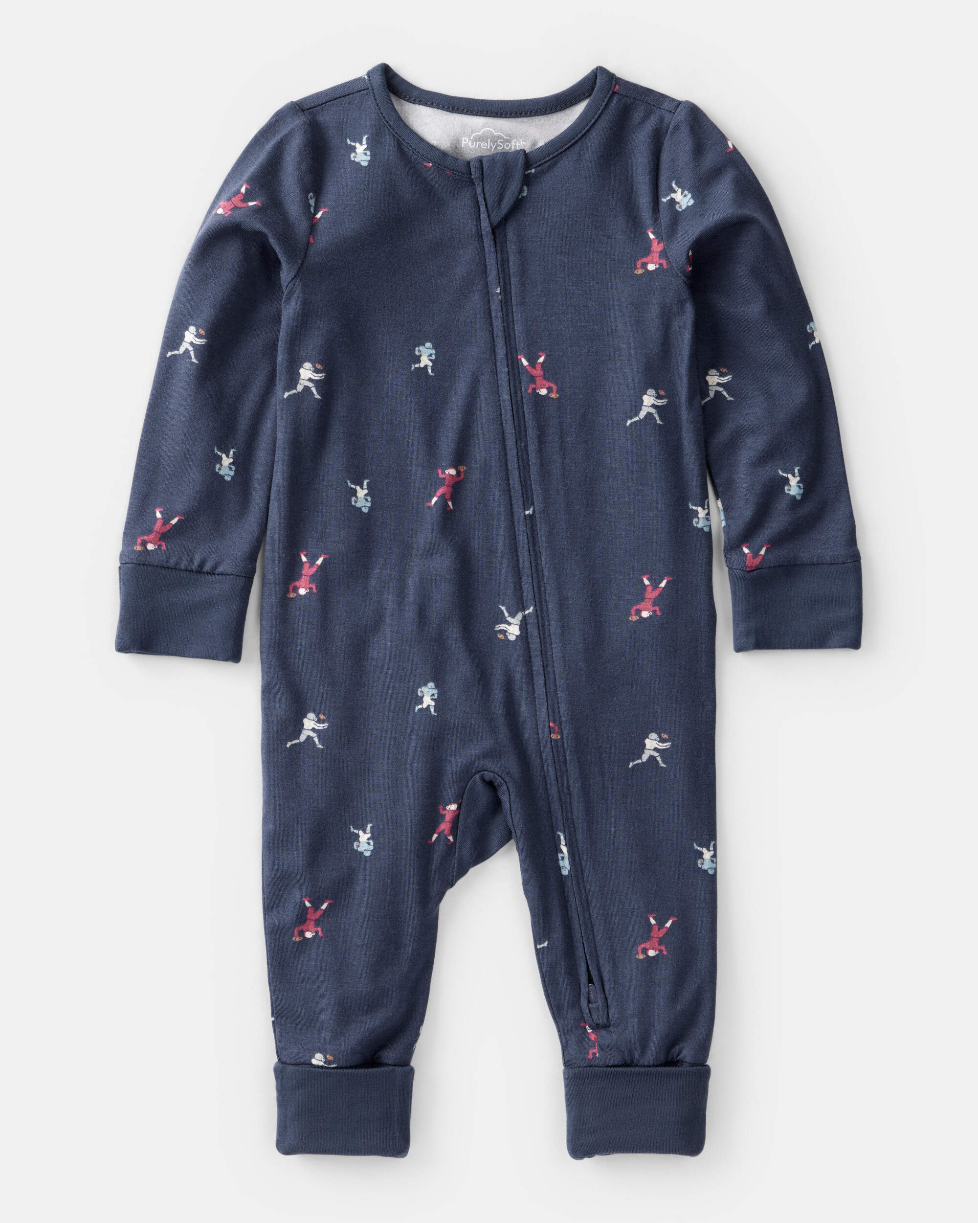 Baby Boy Football Print PurelySoft Long-Sleeve Sleeper - Blue