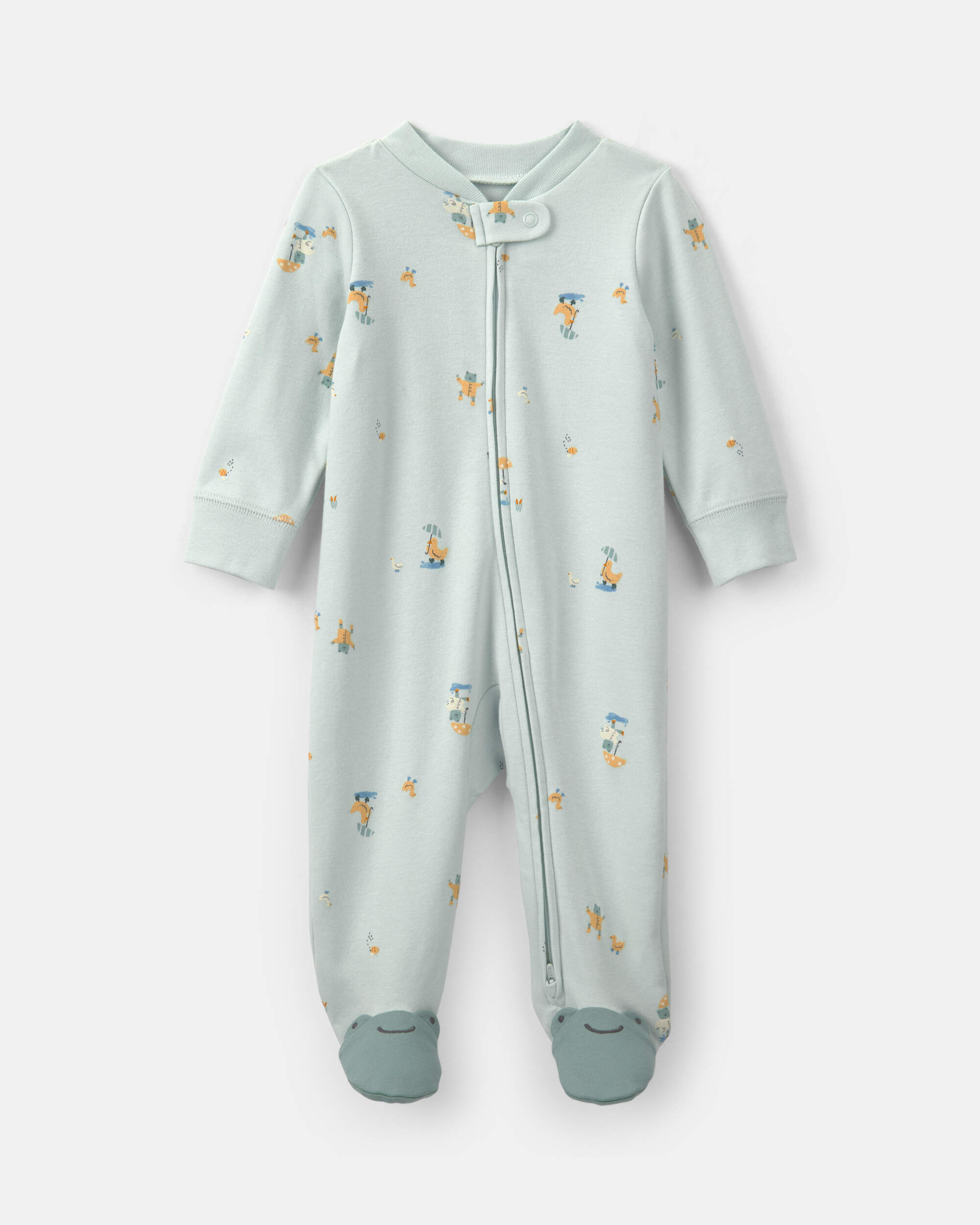 Baby 2-Way Zip Frog & Duck Cotton Sleepers - Green