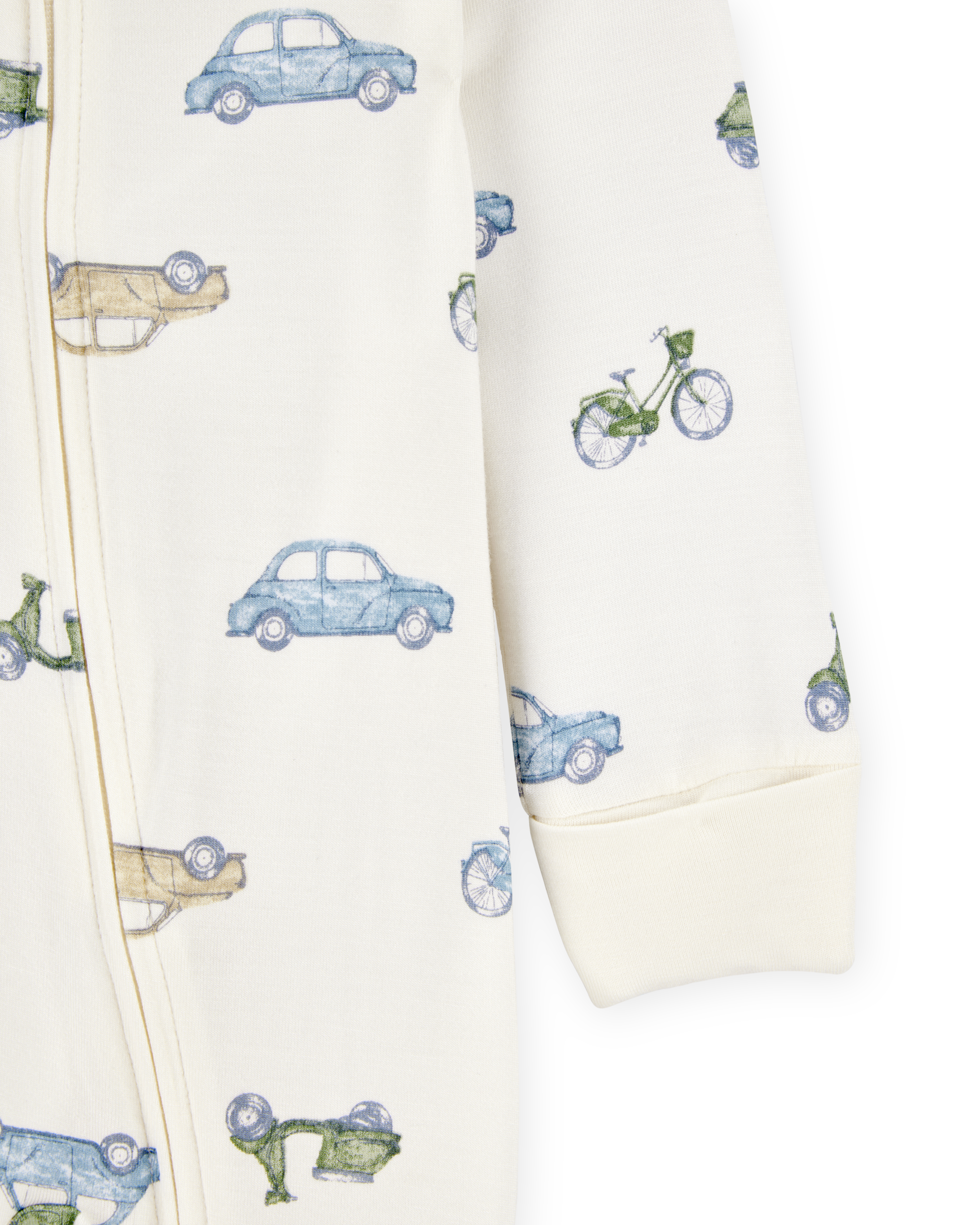 Baby Boy Car Print 2-Way Zip PurelySoft Sleeper Pyjamas - Ivory