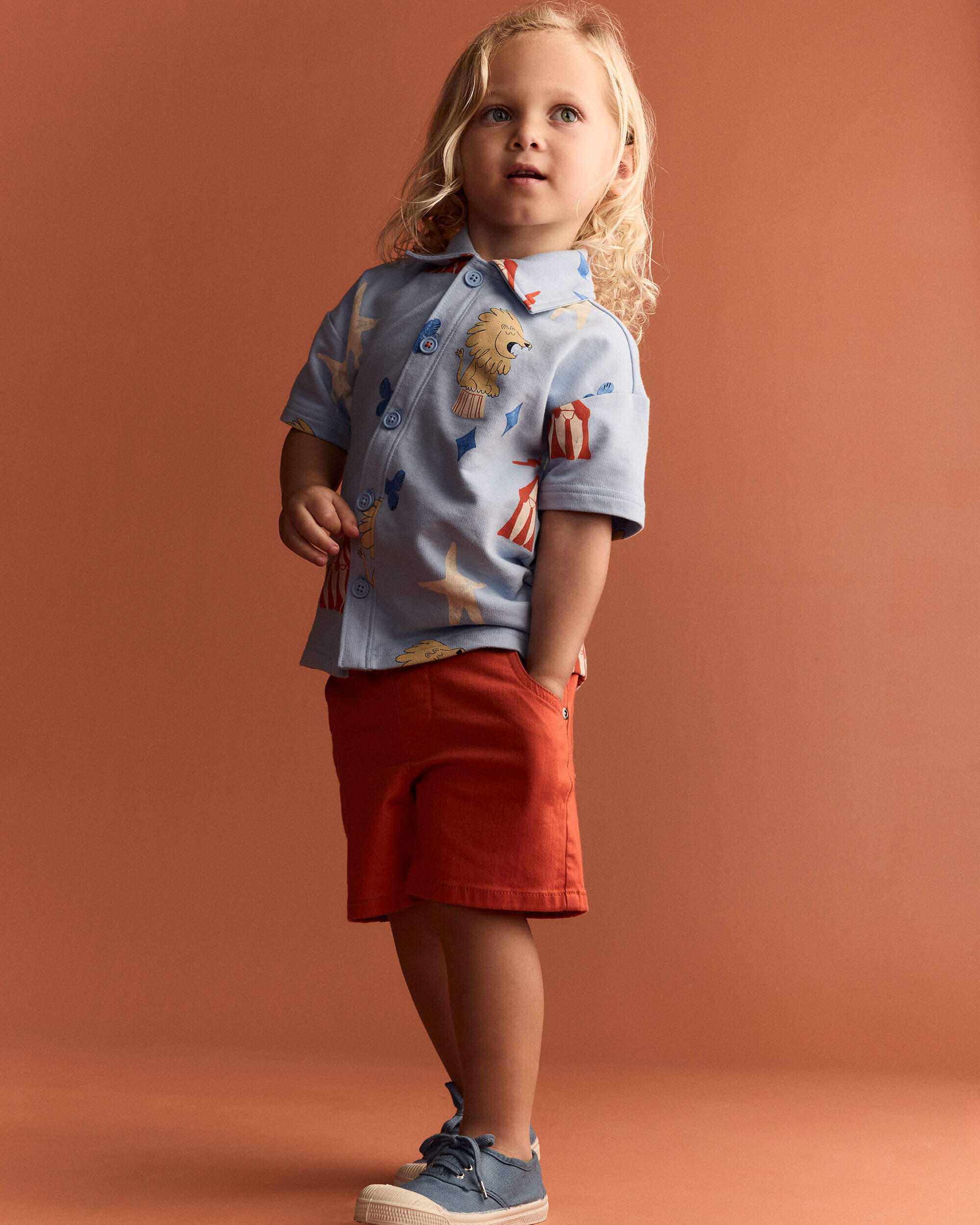 Toddler Boy Button-Down Short-Sleeve Shirt Circus Print - Blue