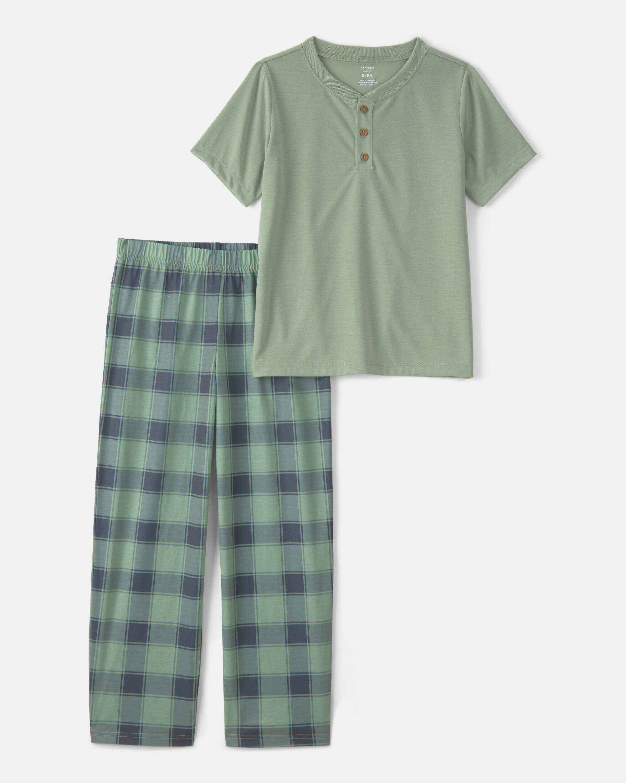 Boys Plaid Loose Fit 2-Piece Pajama Set - Green