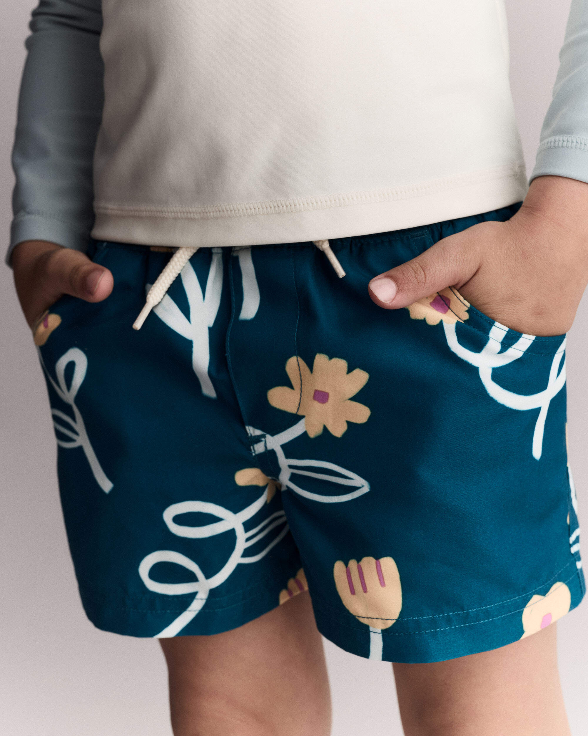 Toddler Boy Swim Trunk Floral Print - Teal