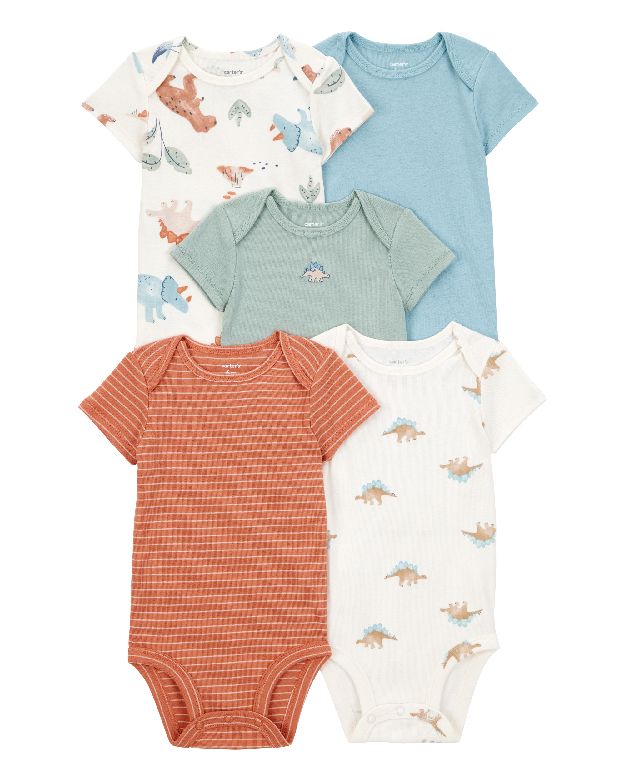 5-Pack Dinosaur Short-Sleeve Cotton Bodysuits