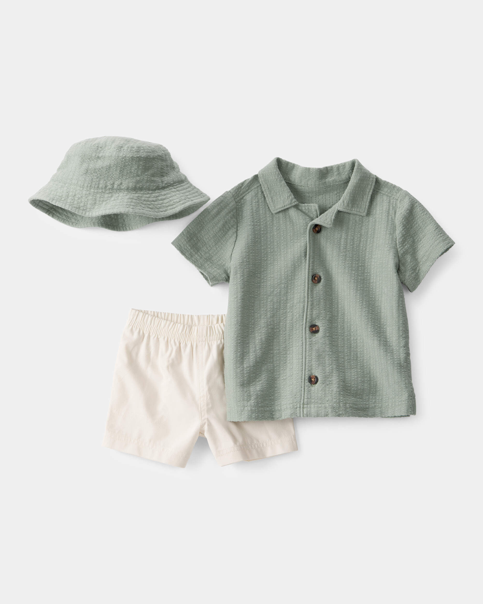 Baby Boy 3-Piece Solid Short-Sleeve Top & Short Set - Green/White