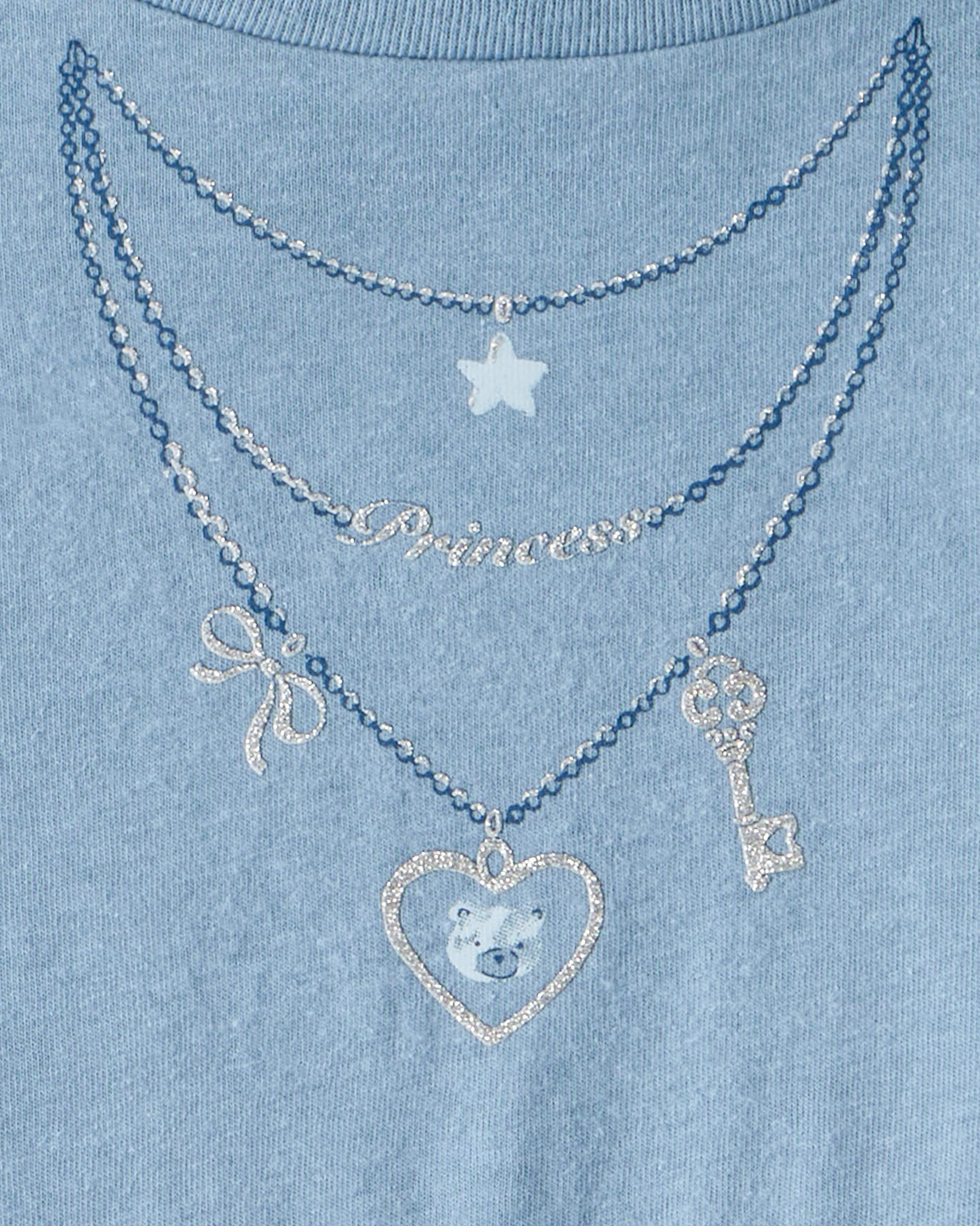 Girls Charm Necklace Long-Sleeve Graphic Tee - Blue