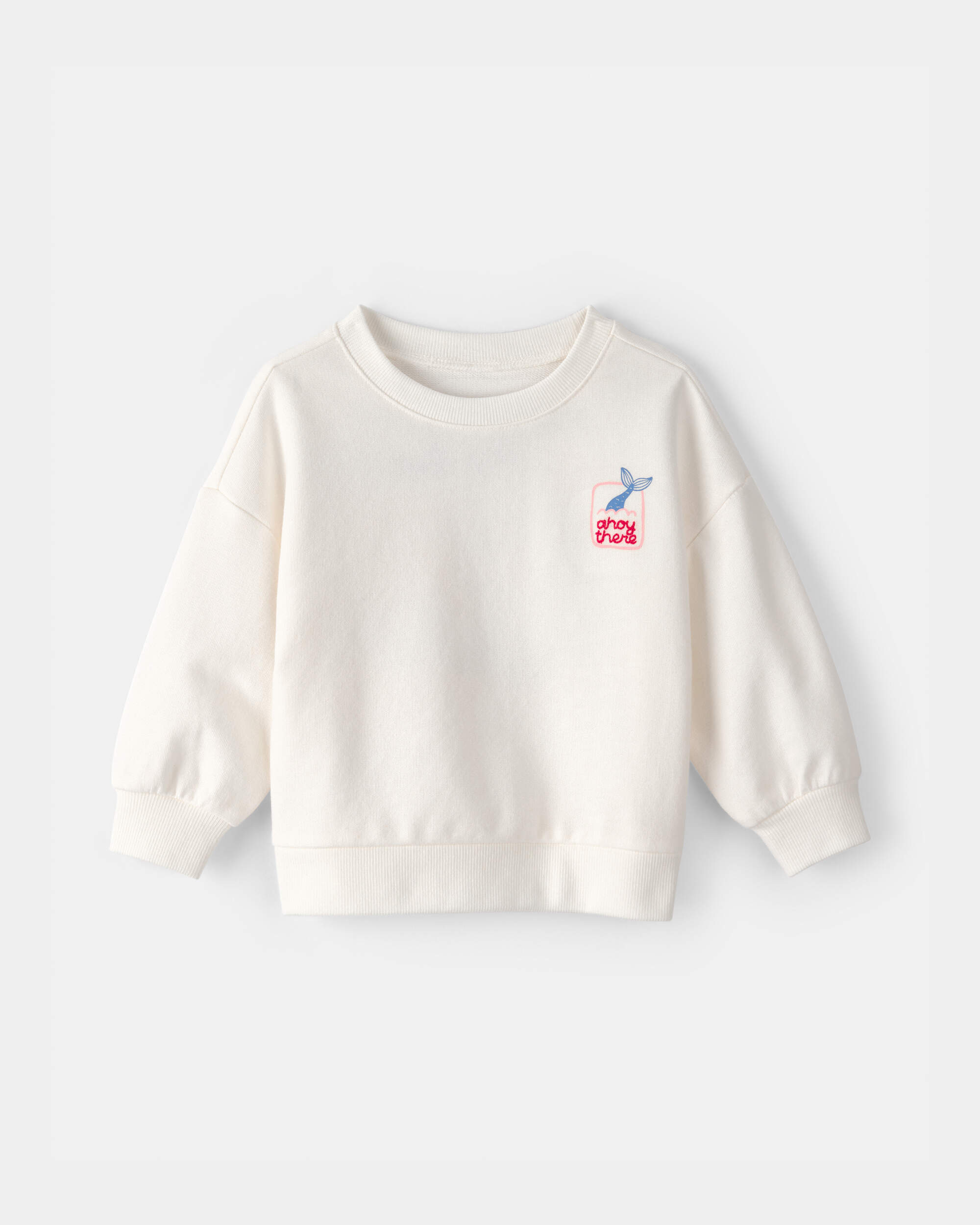 Baby Girl Mermaid French Terry Pullover Sweatshirt - Ivory