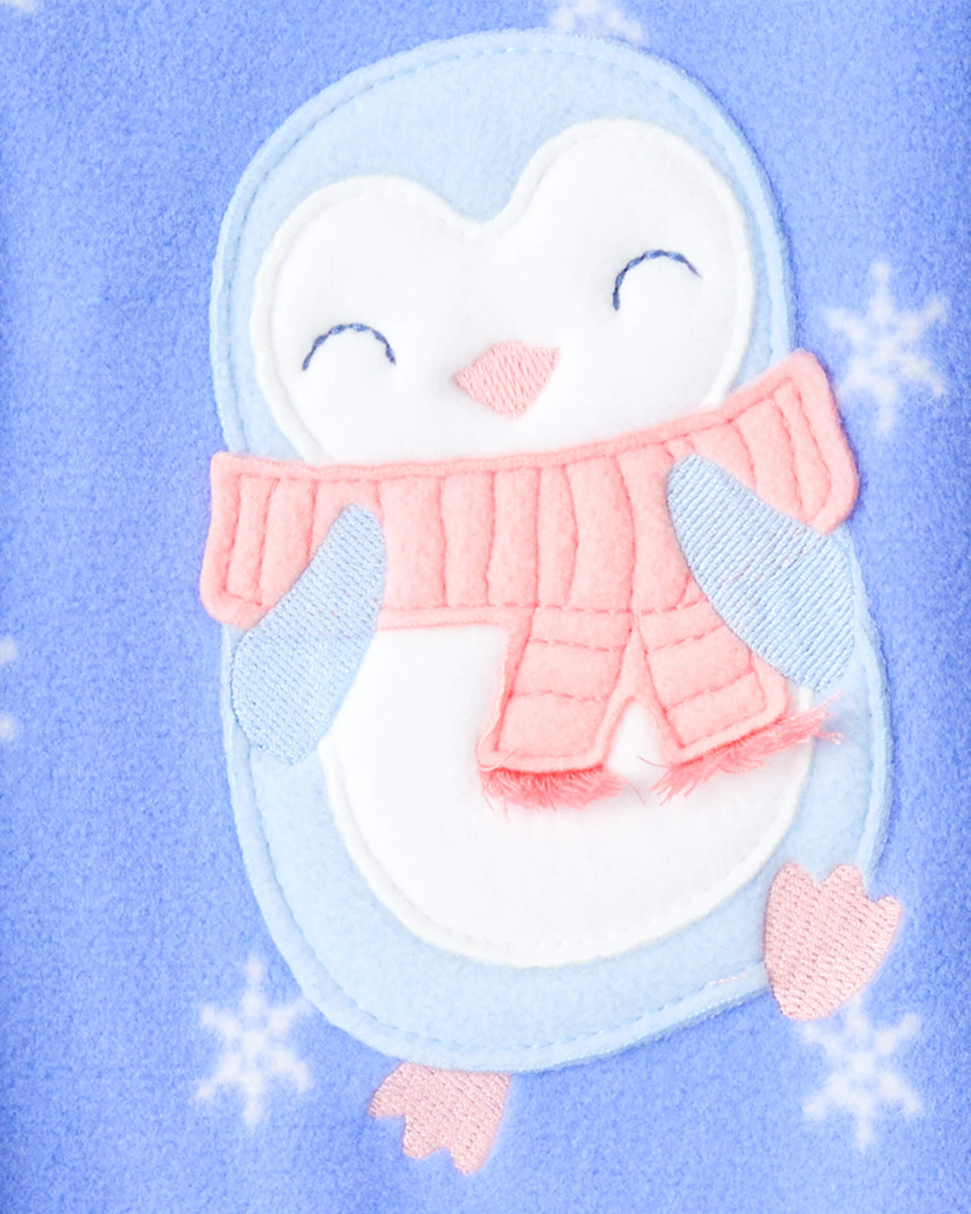 Baby Girl Penguin Fleece Long-Sleeve Loose Fit 1-Piece pyjamas - Blue