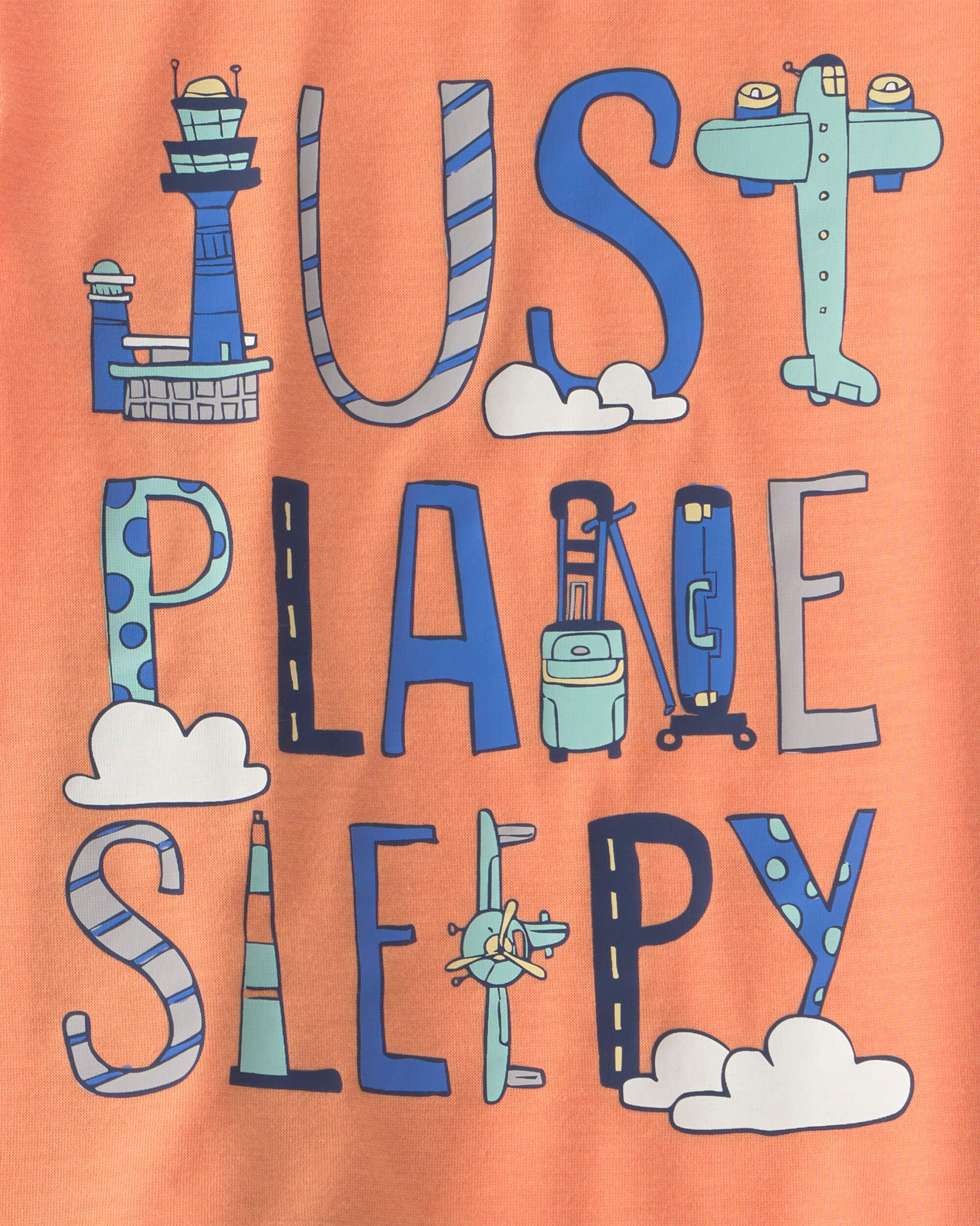 Toddler Boy Airplane Short-Sleeve Loose Fit 2-Piece Pyjama Set - Orange/Blue