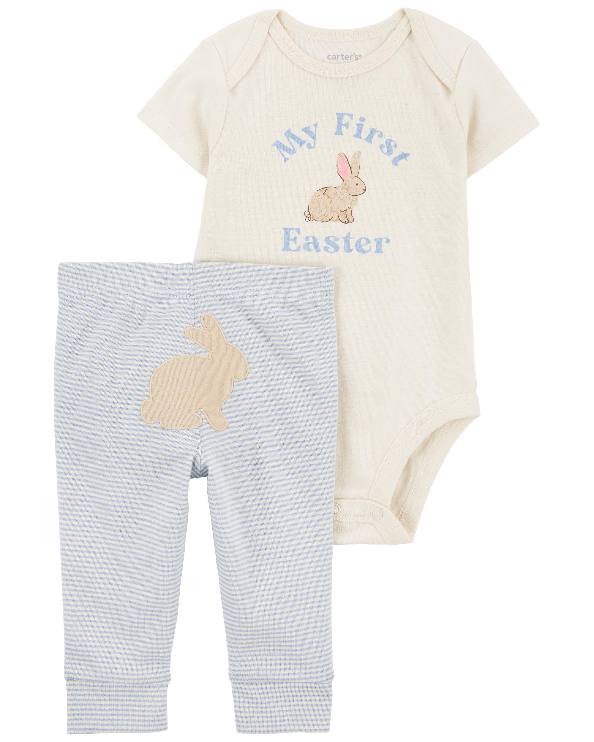 Ivory/Blue 2-Piece My First Easter Bodysuit Pant Set