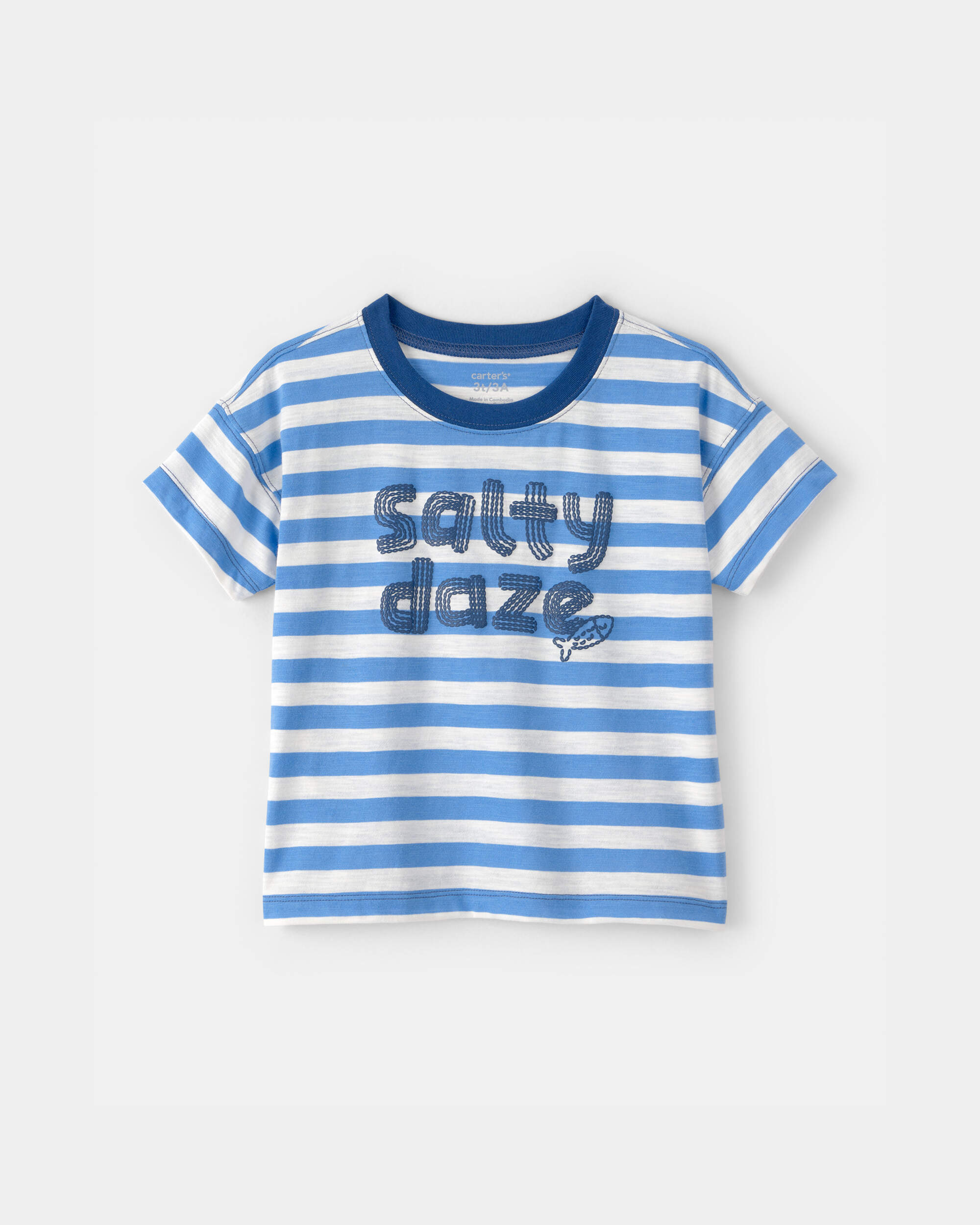 Toddler Boy 'Salty Daze' Striped Graphic Tee - Blue/White