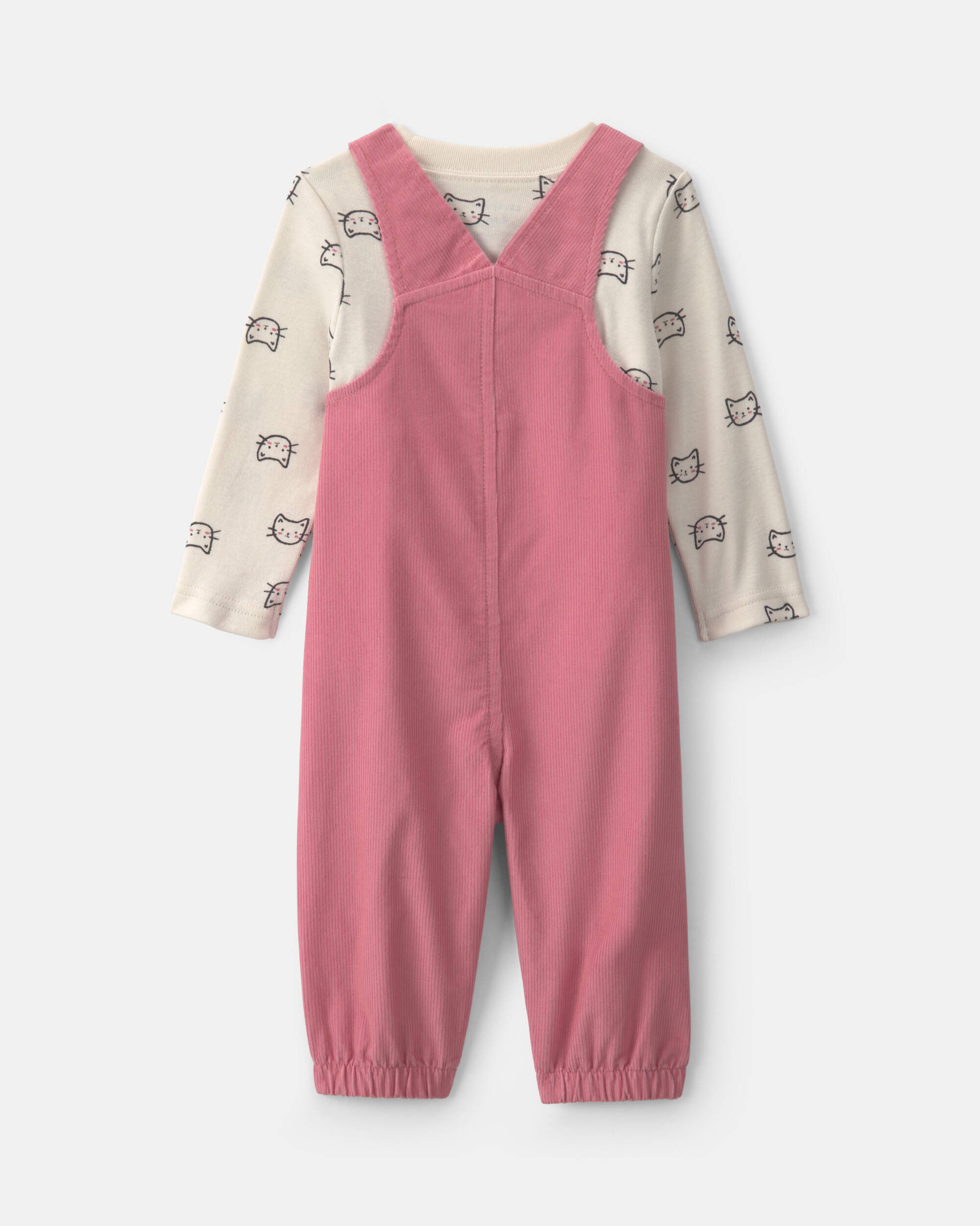 Baby Girl 2-Piece Cat Corduroy Overall Set - Pink