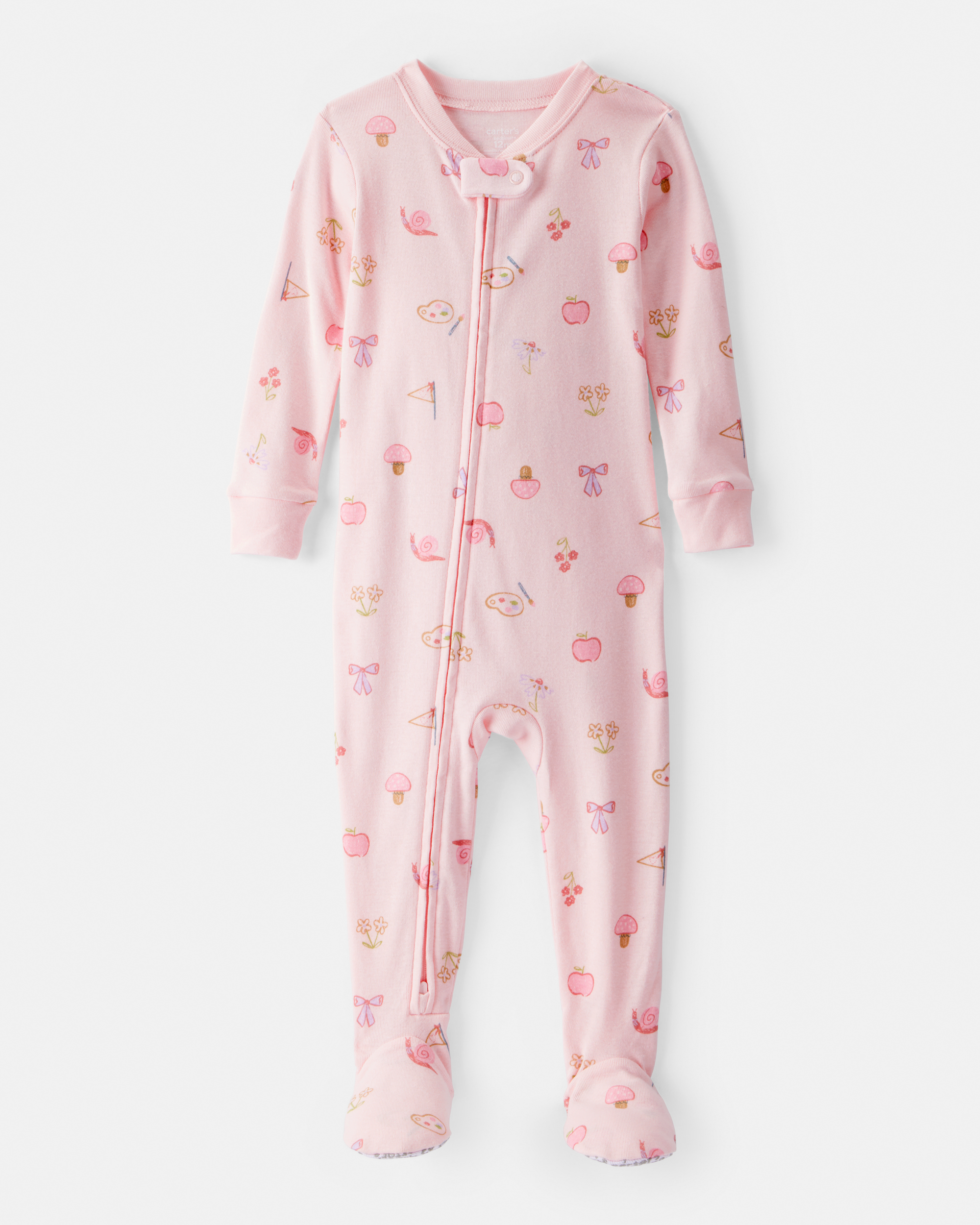 Baby Girl Paint Floral 100% Cotton Long-Sleeve 2-Way Zip 1-Piece Pyjamas - Pink