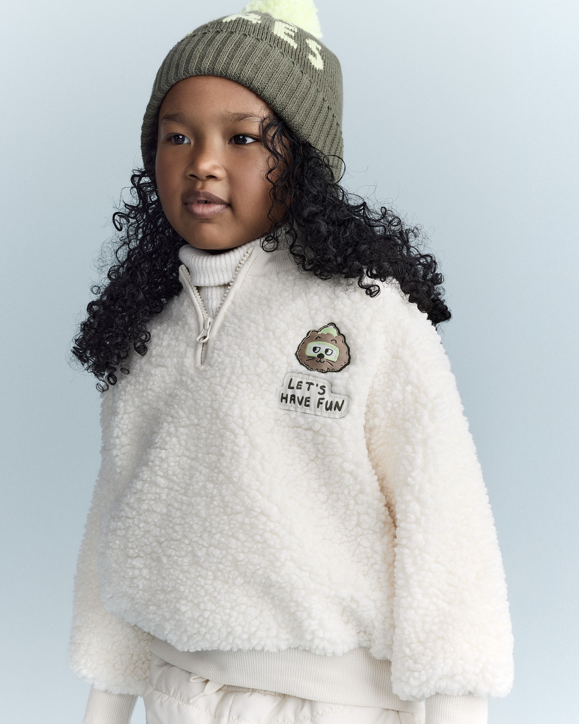 Toddler Let's Have Fun' Sherpa Quarter-Zip Sweatshirt - Cream