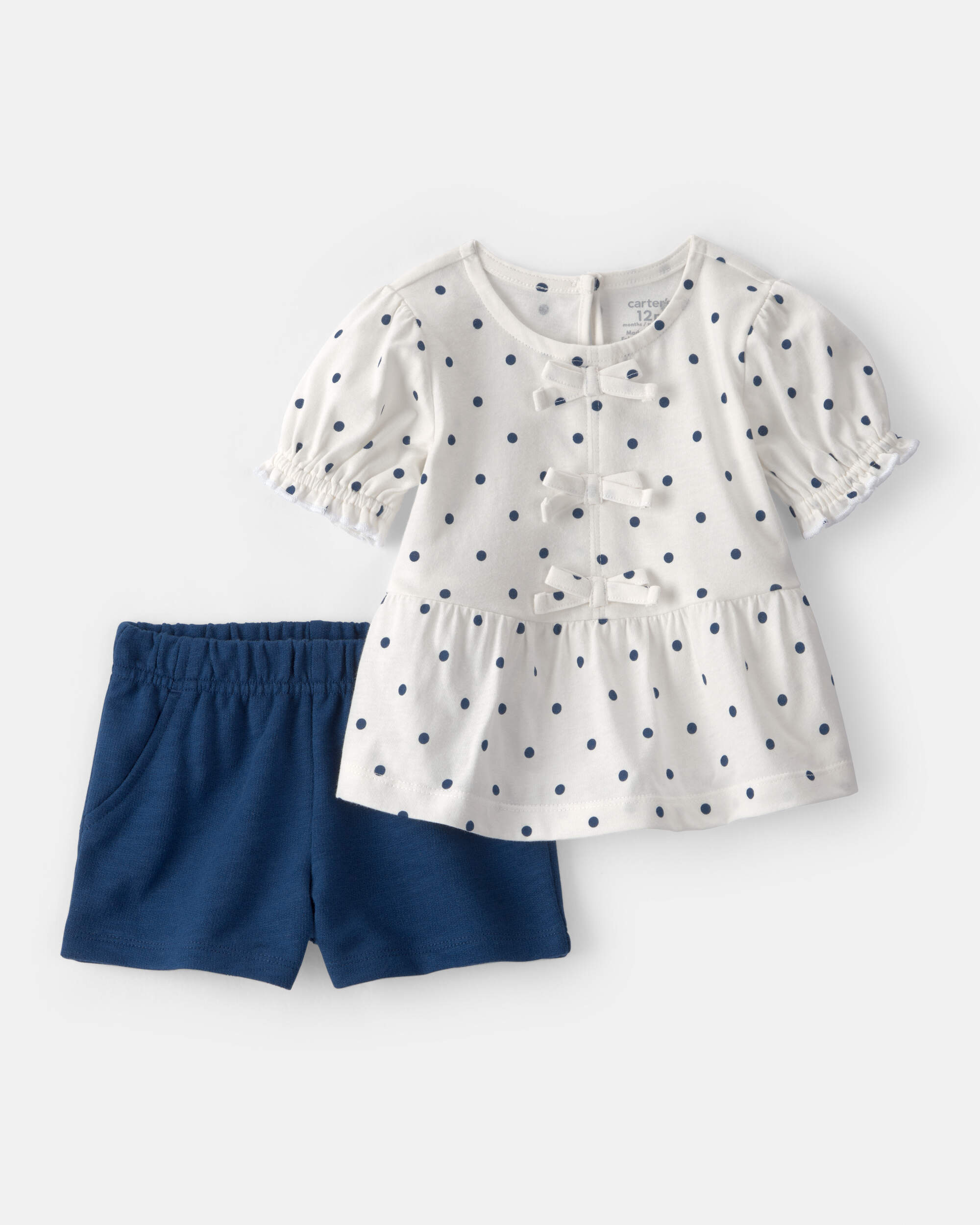 Baby Girl 2-Piece Polka Dots Top & Short Set - Blue/White